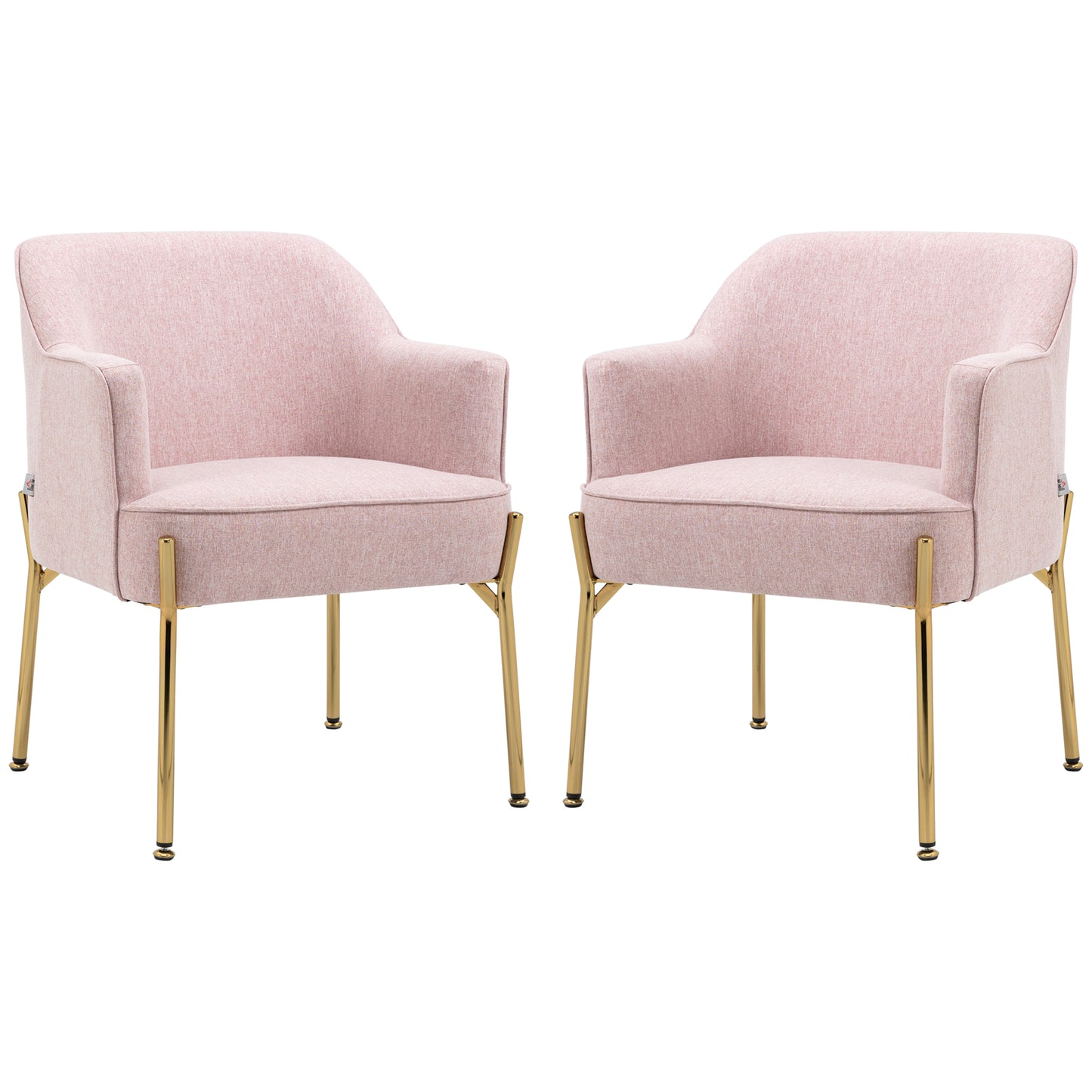 HOMCOM Accent Chair, Living Room Armchair, Vanity Chair with Gold Plating Metal Legs and Soft Padded Seat for Bedroom and CafÃ©, Set of 2, Pink