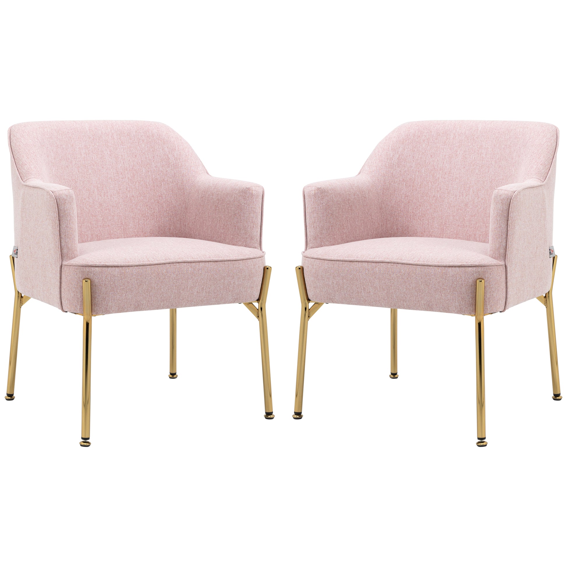 HOMCOM Accent Chair, Living Room Armchair, Vanity Chair with Gold Plating Metal Legs and Soft Padded Seat for Bedroom and CafÃ©, Set of 2, Pink