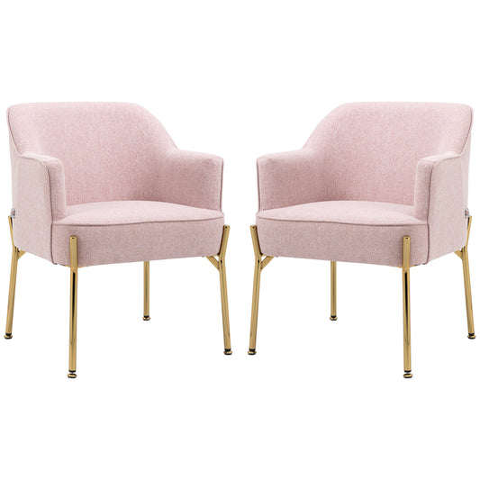 HOMCOM Accent Chair, Living Room Armchair, Vanity Chair with Gold Plating Metal Legs and Soft Padded Seat for Bedroom and CafÃ©, Set of 2, Pink