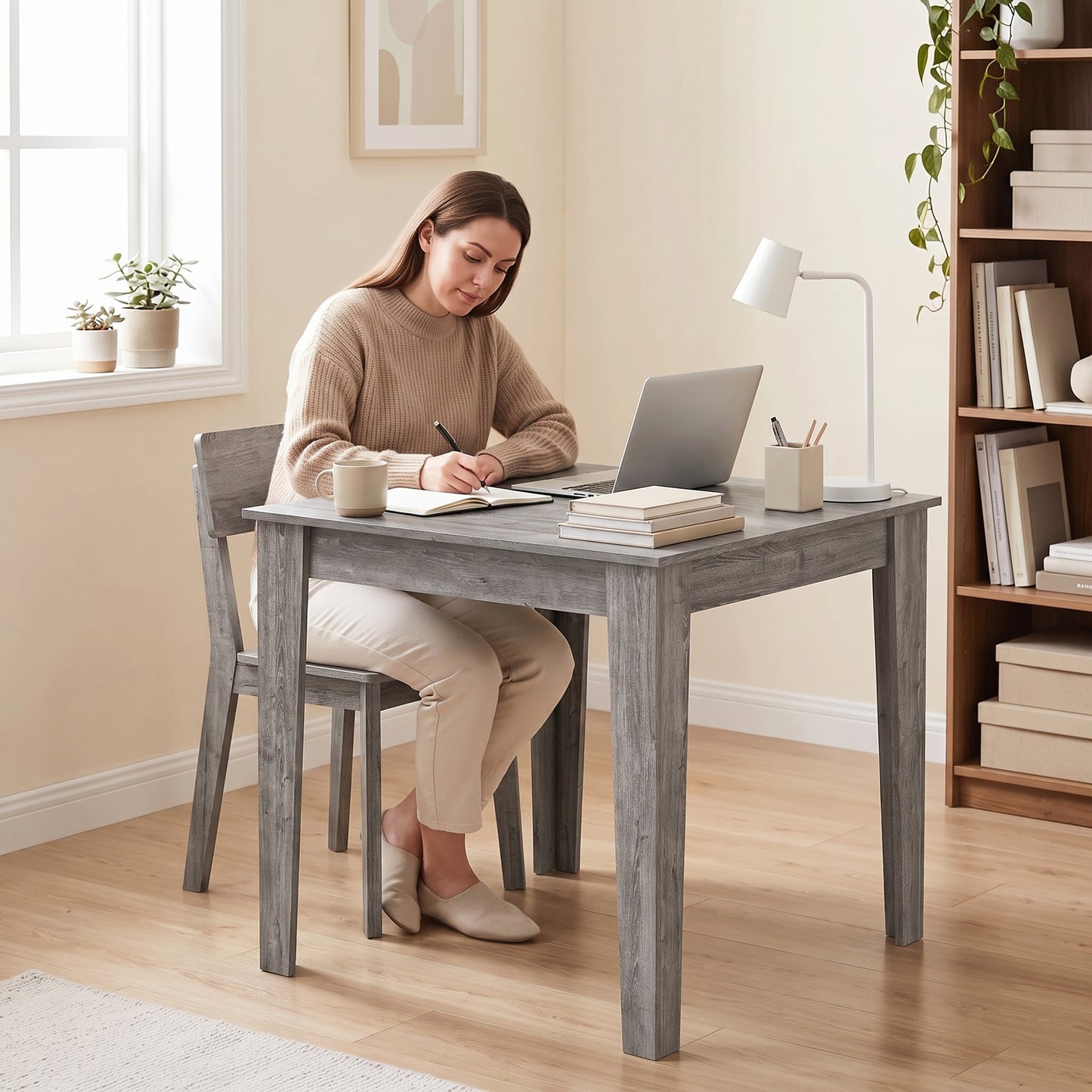 HOMCOM Dining Table for 4, 80L x 80W x 75Hcm, Modern Square Kitchen Table with Wood Effect Tabletop, Grey Wood Effect