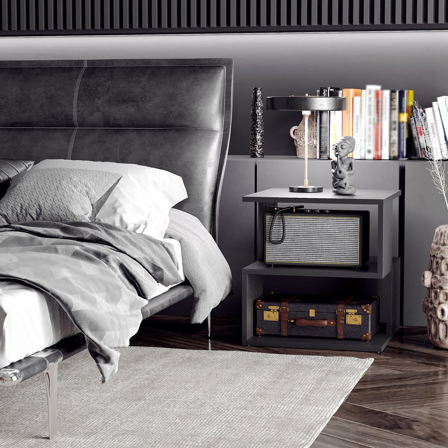 HOMCOM Set of 2 Side Table Square Coffee Table, Modern End Table with 2 Tier Storage Shelves for Living Room, Bedroom, Black