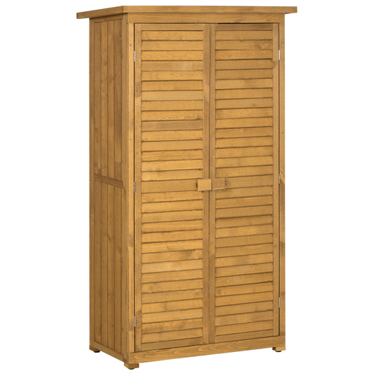 Outsunny Wooden Garden Storage Shed with Shelves, Outdoor Tool Cabinet with Asphalt Roof for Patio Organisation, 87cm x 47cm x 160cm