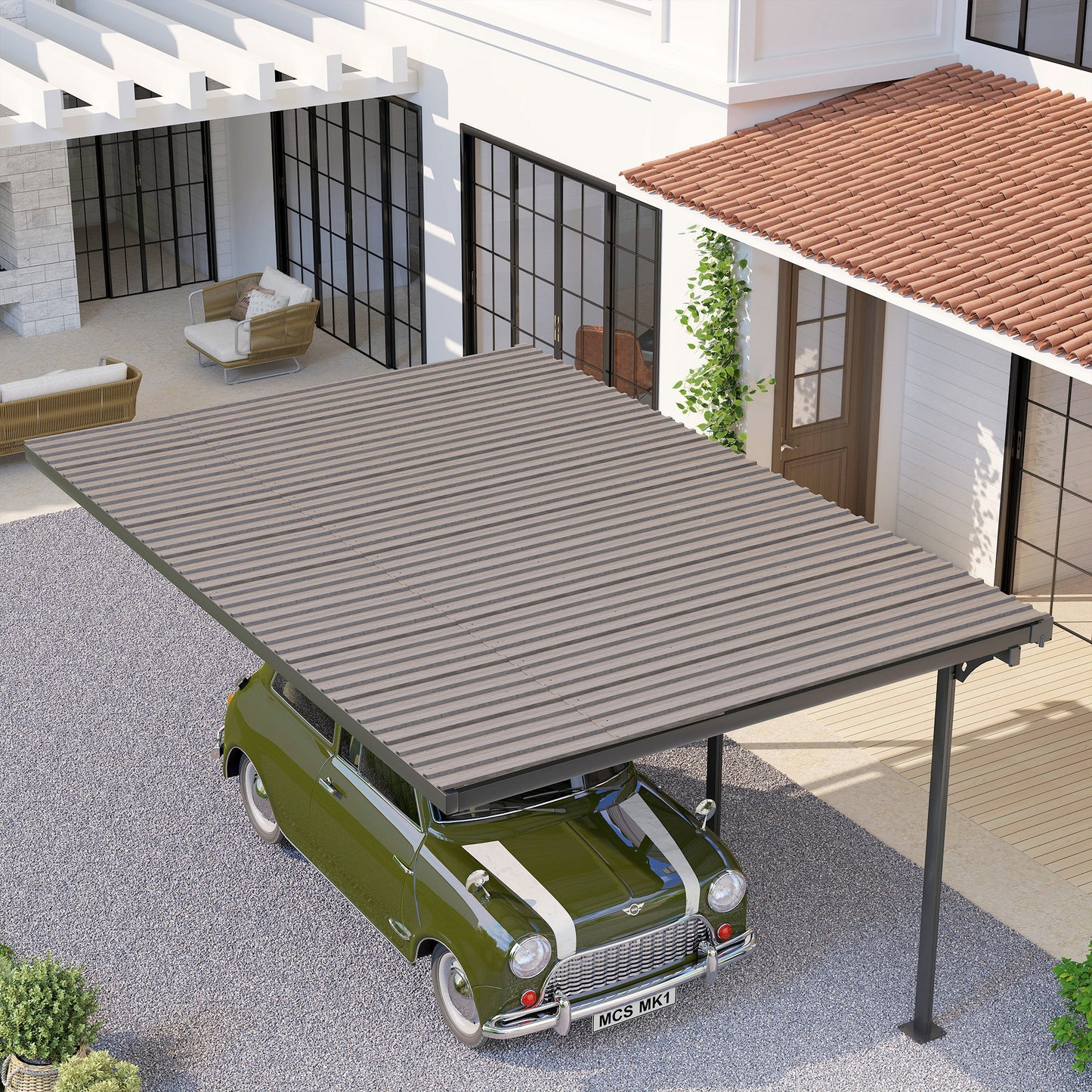 Outsunny Set of 12 Corrugated Steel Roof Sheet Panels - Grey Wood Effect