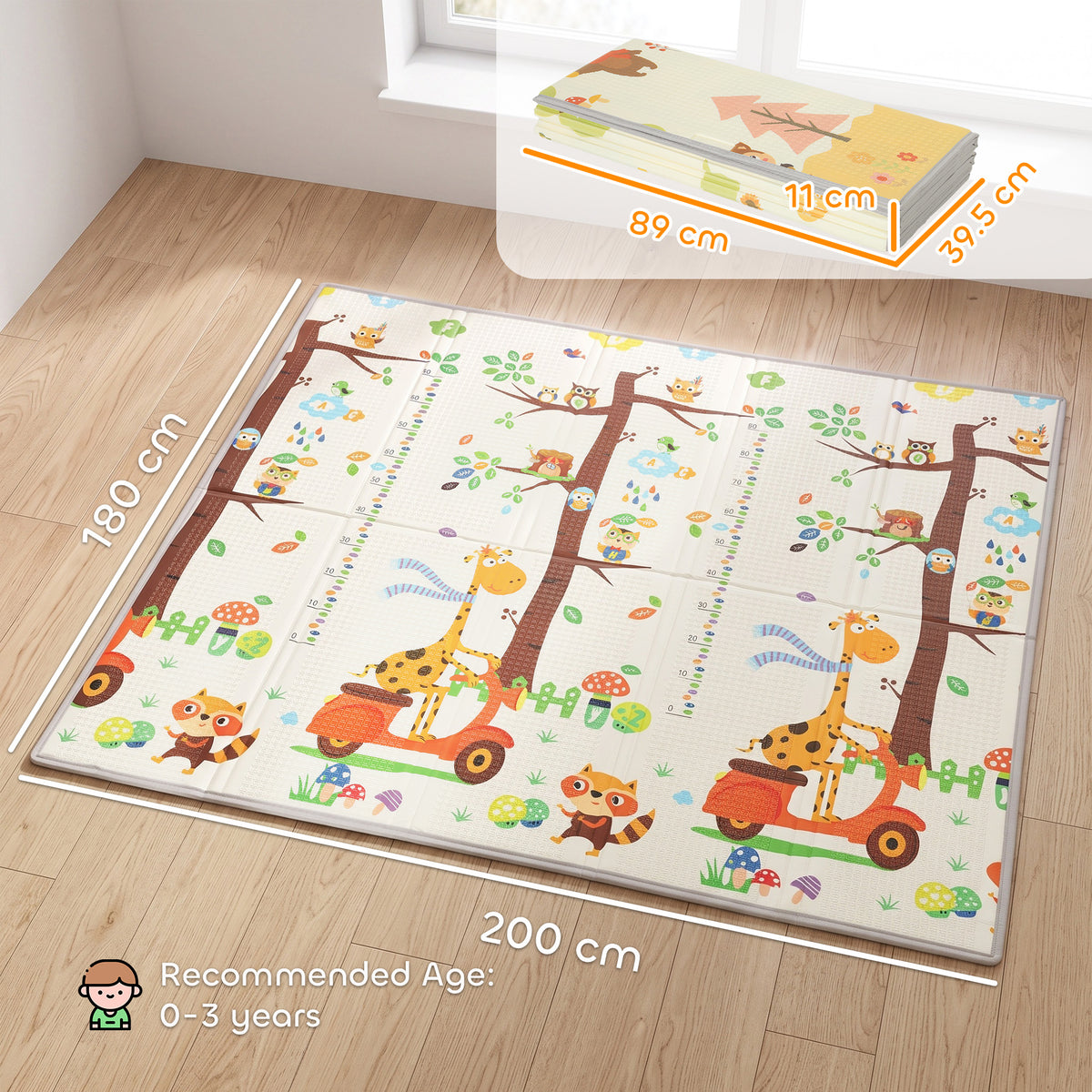 AIYAPLAY Foldable Reversible Baby Play Mat 200 x 180 cm, Waterproof, Non-Slip for Crawling and Learning, Tree & Forest Theme