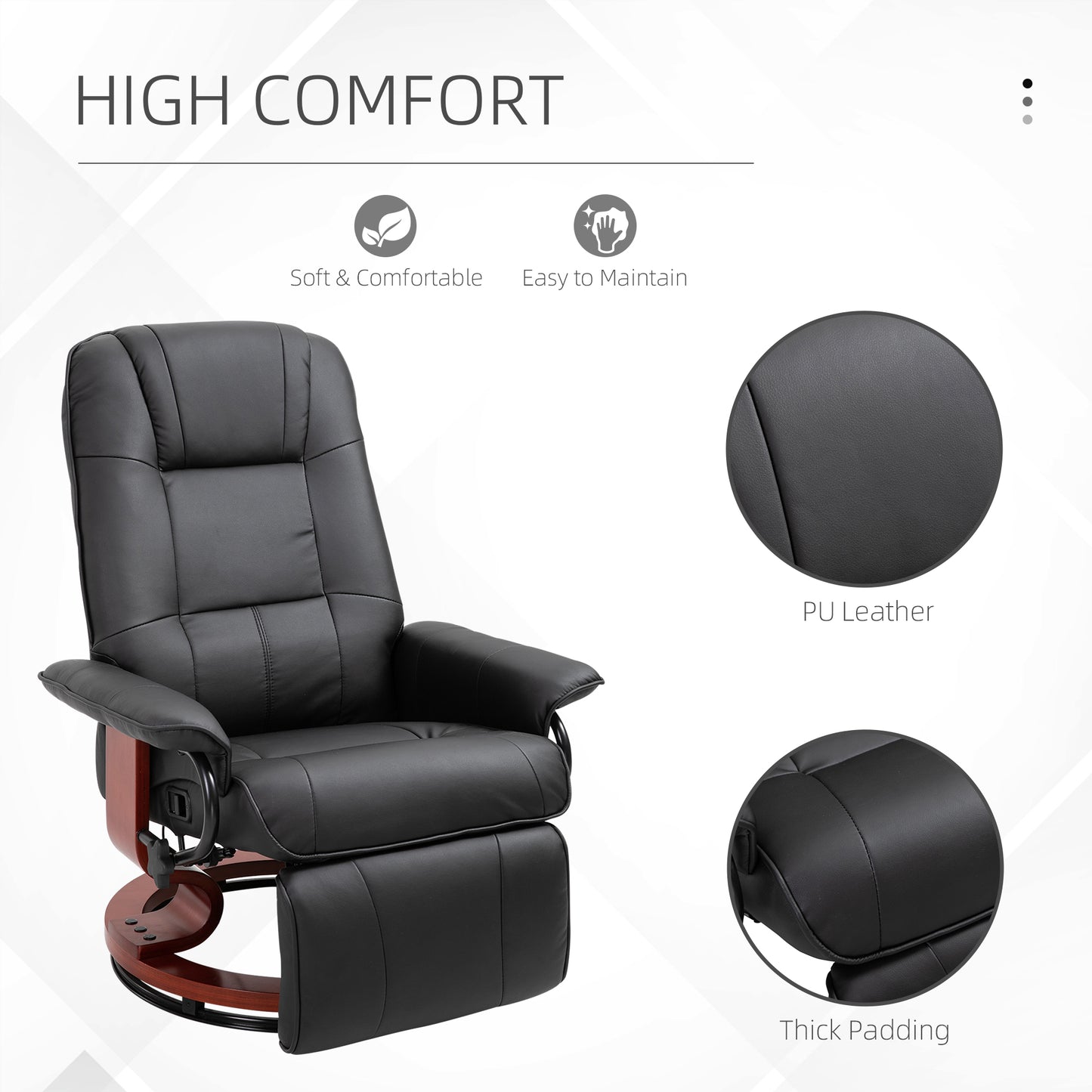 HOMCOM 360° Swivel Recliner Chair with Footstool, Faux Leather Upholstered Armchair for Living Room, Bedroom, Office, Black