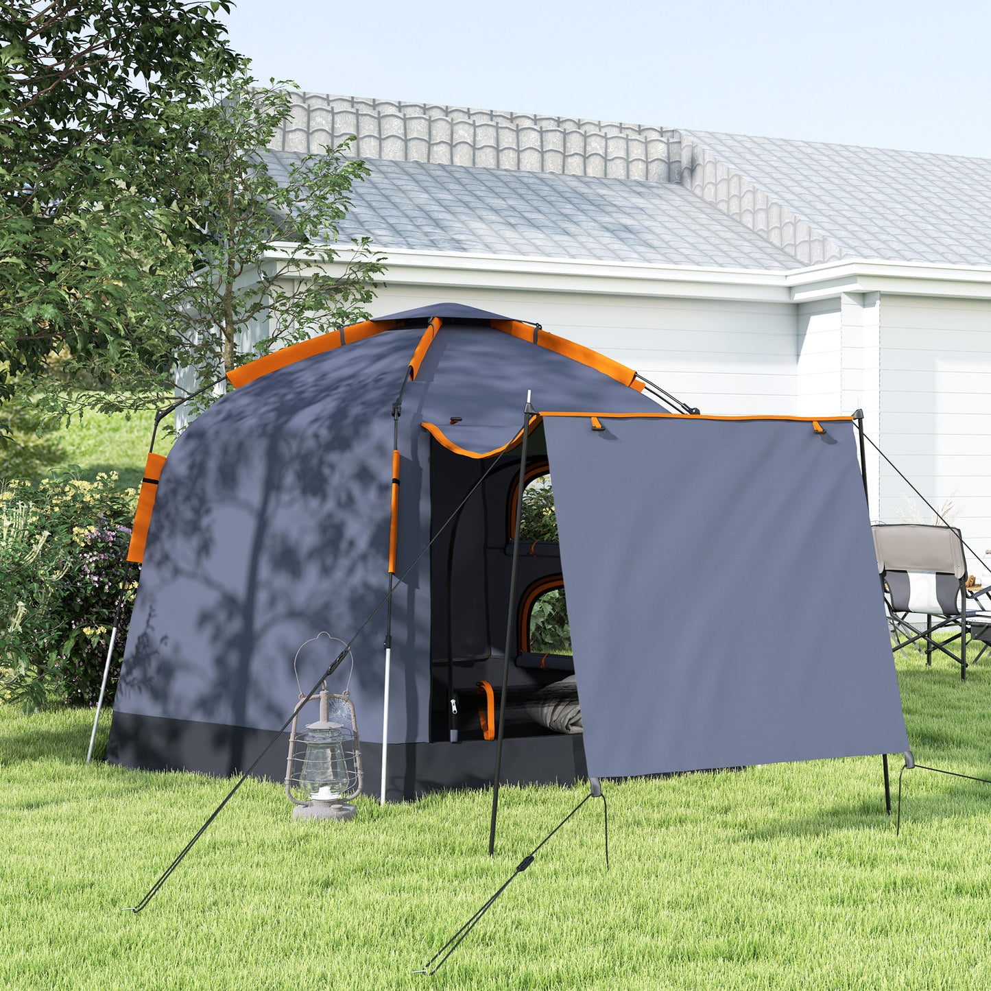 Outsunny Automatic Pop Up Camping Tent, Instant Setup 2-4 Man Tent with Mesh Windows, Waterproof & UV30+, Portable with Carry Bag for Fishing, Hiking, Backpacking, Dark Grey