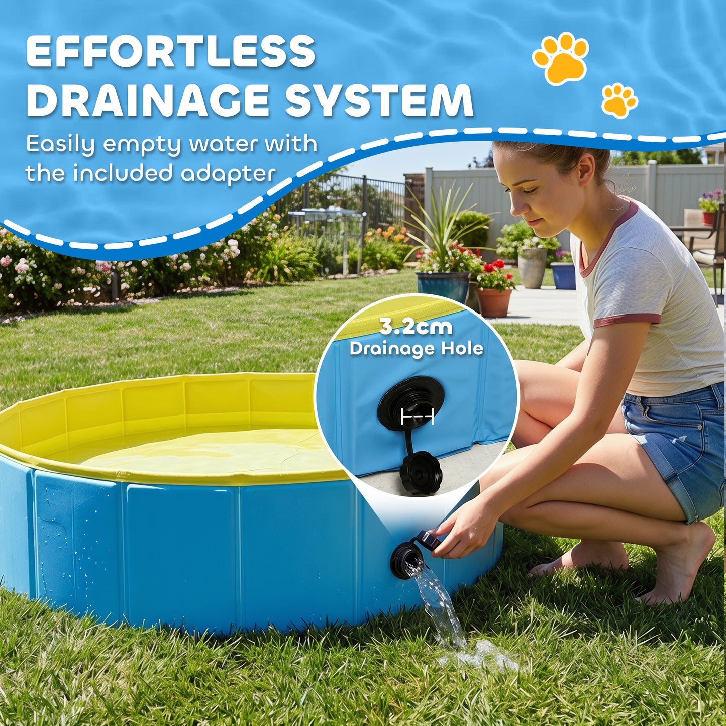 PawHut Foldable Dog Pool for Puppies and Ducks Dog Paddling Pool Bath Tub, Blue, 80 x 20 cm