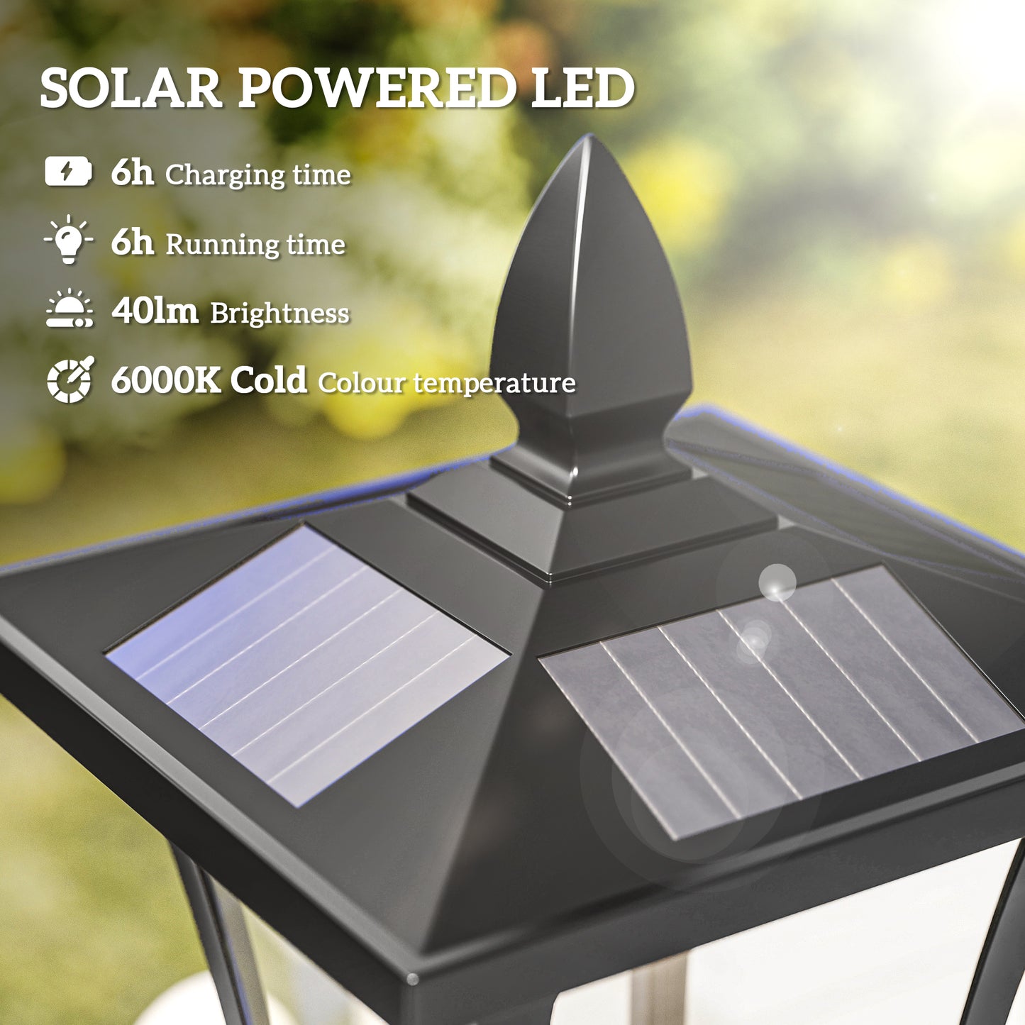 Outsunny Outdoor Garden Solar Post Lamp Sensor Dimmable LED Lantern Bollard Pathway 1.6M Tall â€“ Black