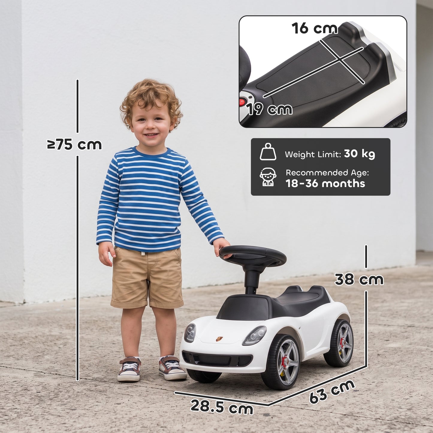 AIYAPLAY Ride on Car, Porsche Licensed Toddler Push Car with Horn, Headlights, Sound and Steering Wheel for 18-36 Months, White