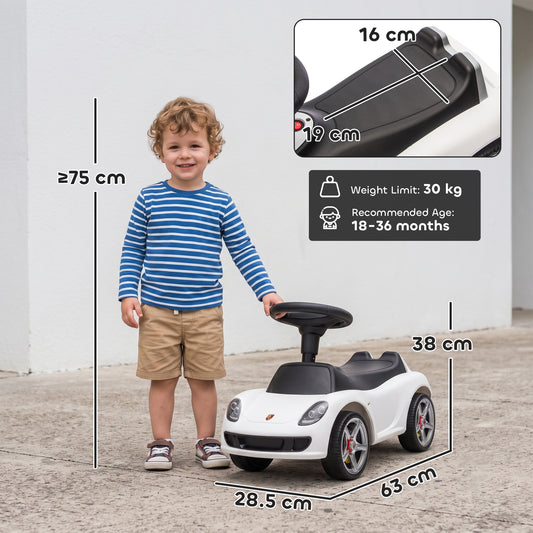 AIYAPLAY Ride on Car, Porsche Licensed Toddler Push Car with Horn, Headlights, Sound and Steering Wheel for 18-36 Months, White