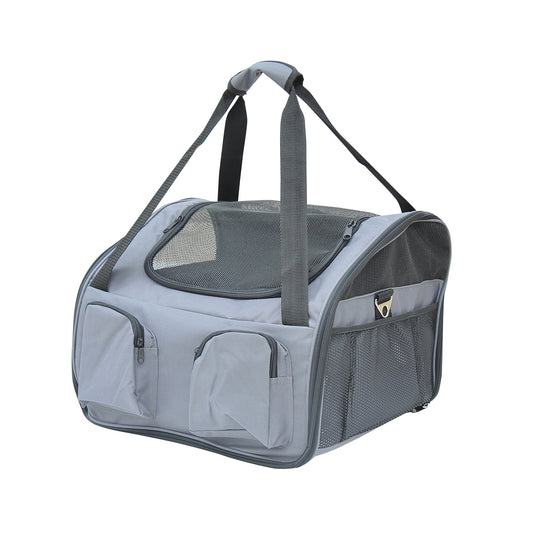 PawHut Soft Sided Pet Carrier Foldable Bag Car Seat Cat Dog Puppy Kennel Portable Travel Cage Tote Case Mesh Holder House Grey