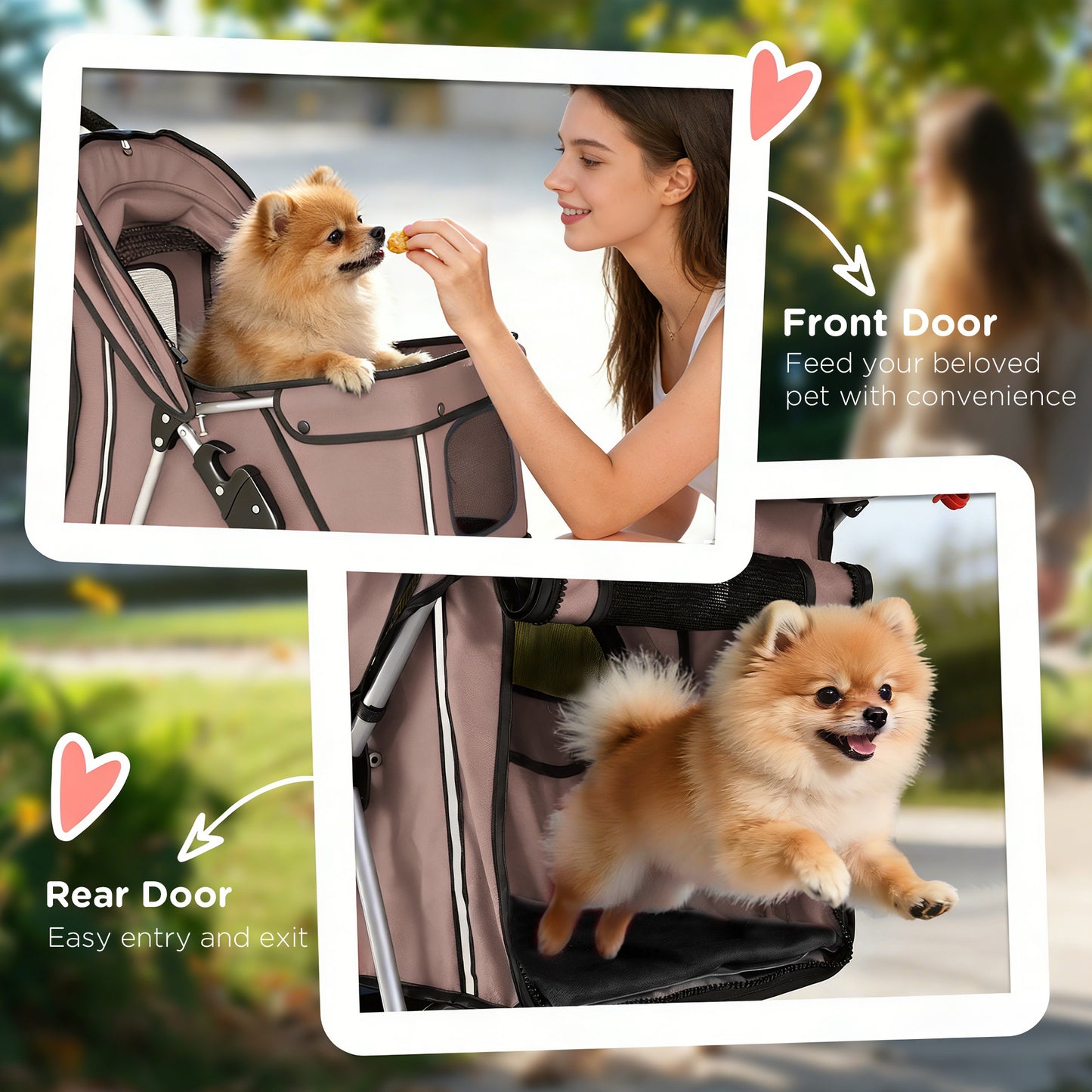 PawHut Dog Pram, Pet Stroller with Reflective Strips, Foldable Cat Stroller with 360Â° Swivel Wheels, Brown