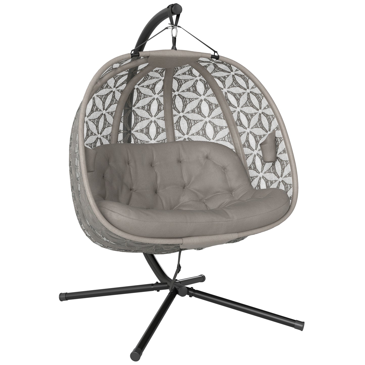 Outsunny Outdoor Double Hanging Chair with Cushion and Cup Holders, Sand Brown