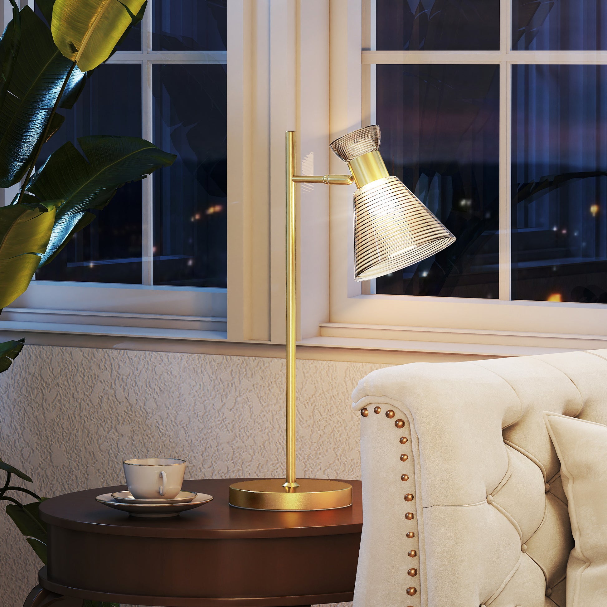HOMCOM Modern Table Lamp, Bedside Lamp with Adjustable Flower-Shaped Head and E27 Socket for Living Room Bedroom Study, Bulb Not Included, Gold Tone
