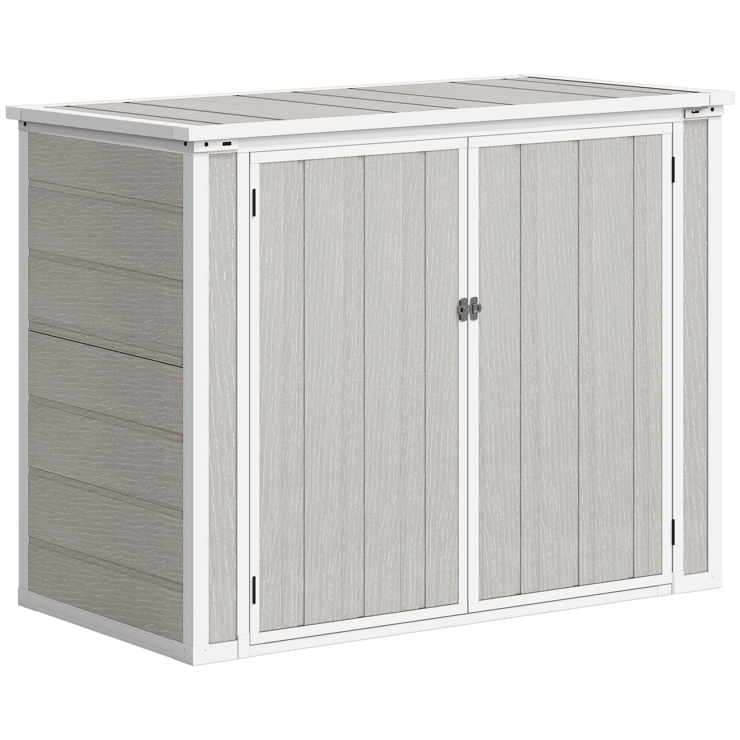 Outsunny 4.7 x 2.5FT Garden Shed, Double Bin Storage Shed with Lockable Doors, Outdoor Small Shed with Openable Lid for 2 Trash Cans, Garden Tools, Light Grey
