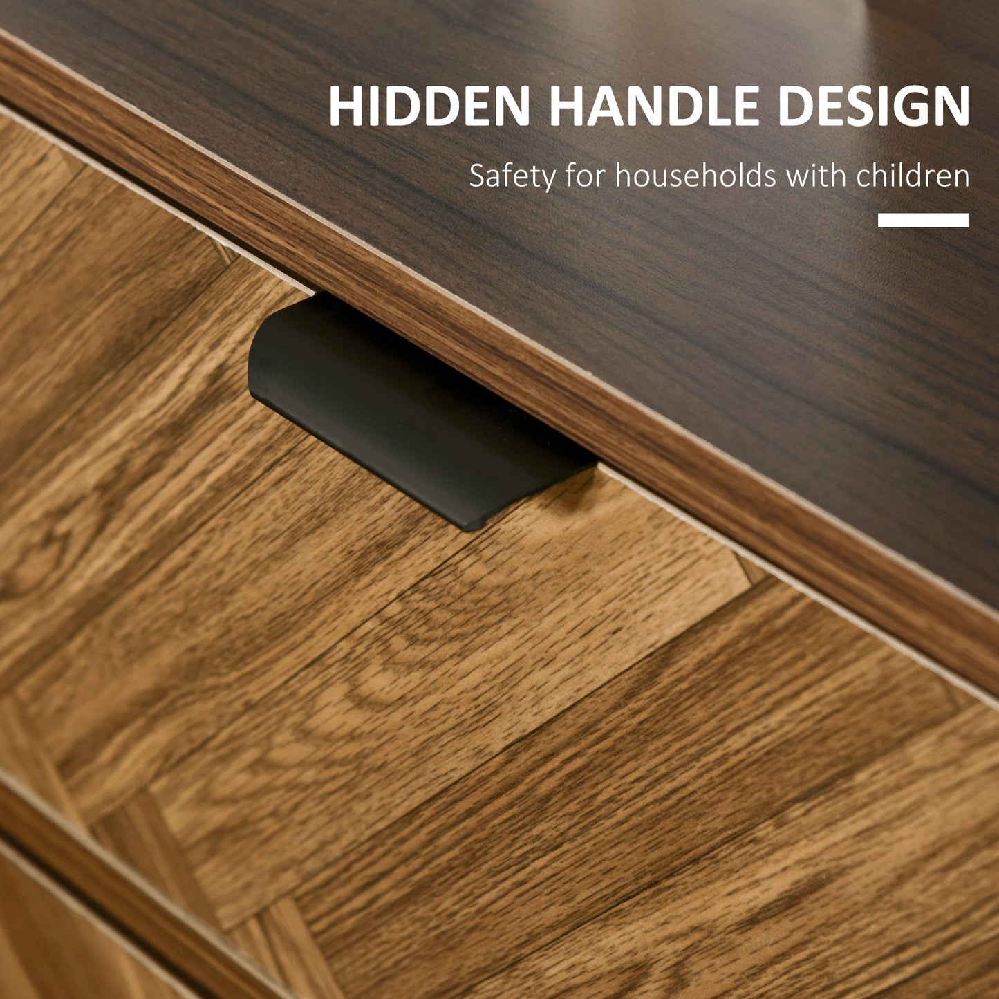 HOMCOM Bedside Table Set of 2 with 2 Drawers, Modern Side Tables with Herringbone Pattern and Metal Legs for Bedroom, Living Room, Walnut Brown