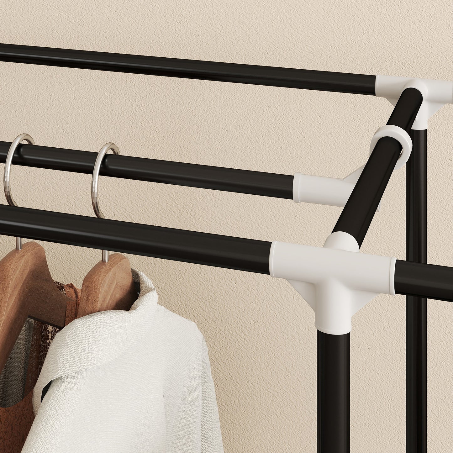 HOMCOM Clothes Storage Organiser with Hanging Rail, Shelves, Portable Wardrobe, Foldable Fabric Wardrobe, Light Grey