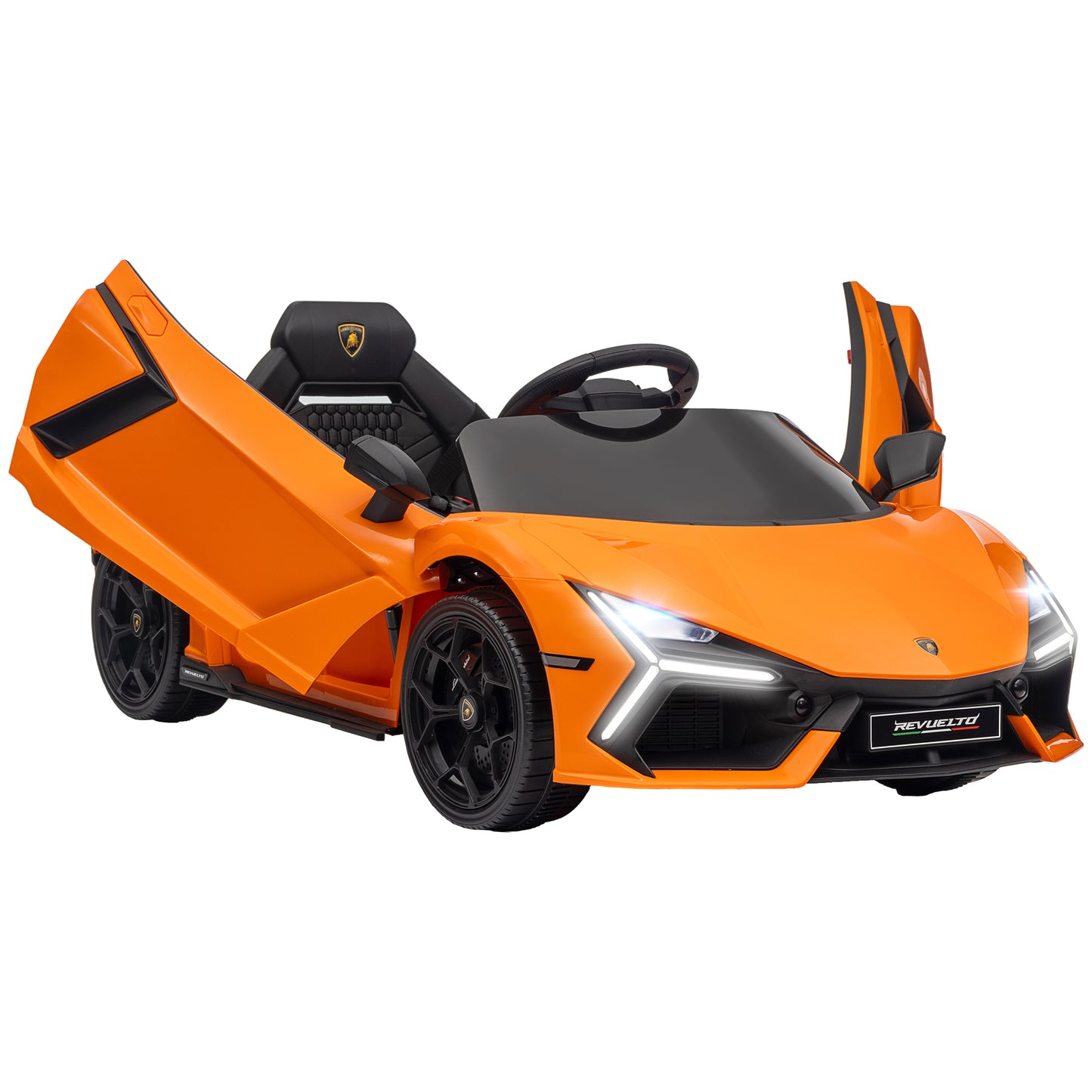 AIYAPLAY Lamborghini Revuelto Licensed 12V Ride on Car w/ Butterfly Doors, Transport Wheels, Suspension, Remote Control, Orange Default Title