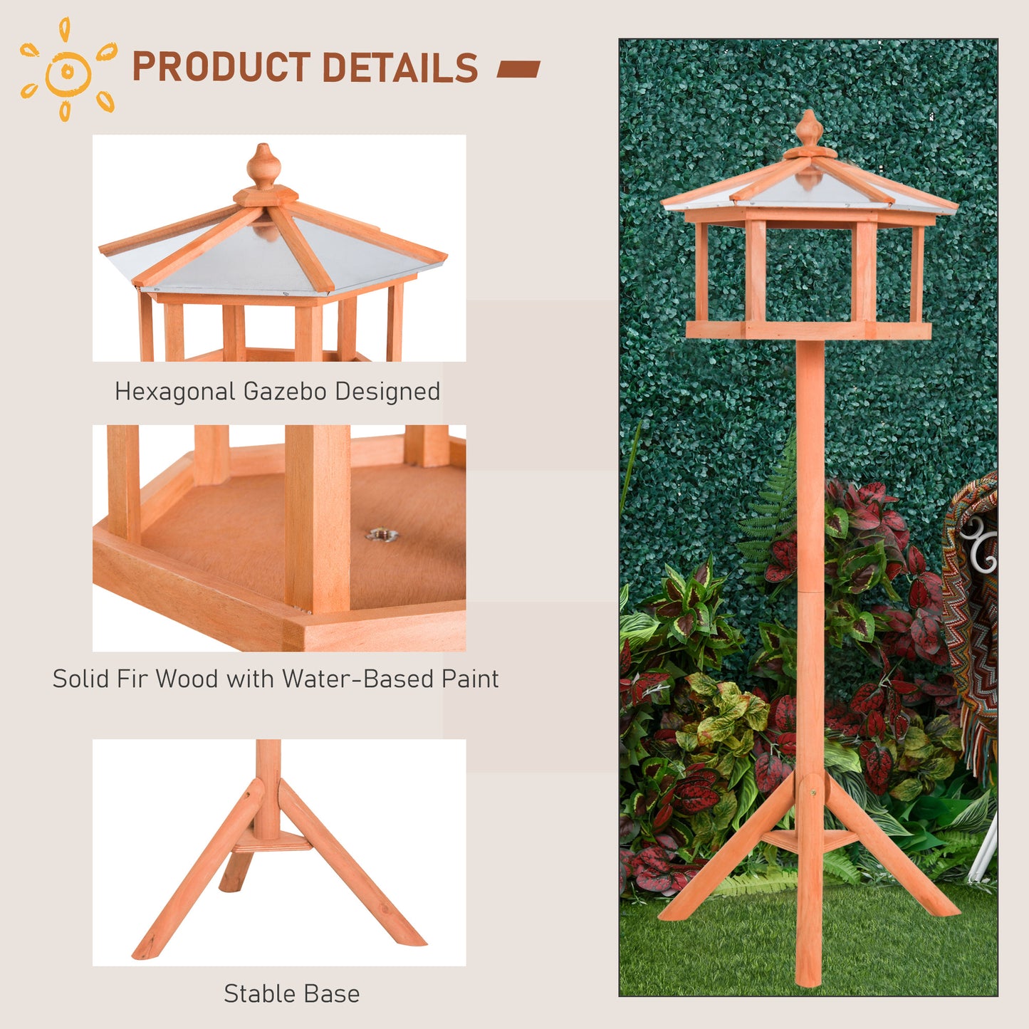 PawHut Wooden Bird Table Free Standing Feeder Garden Sheltered Feeding Station Parrot Stand Birdhouse Î¦40x113cm