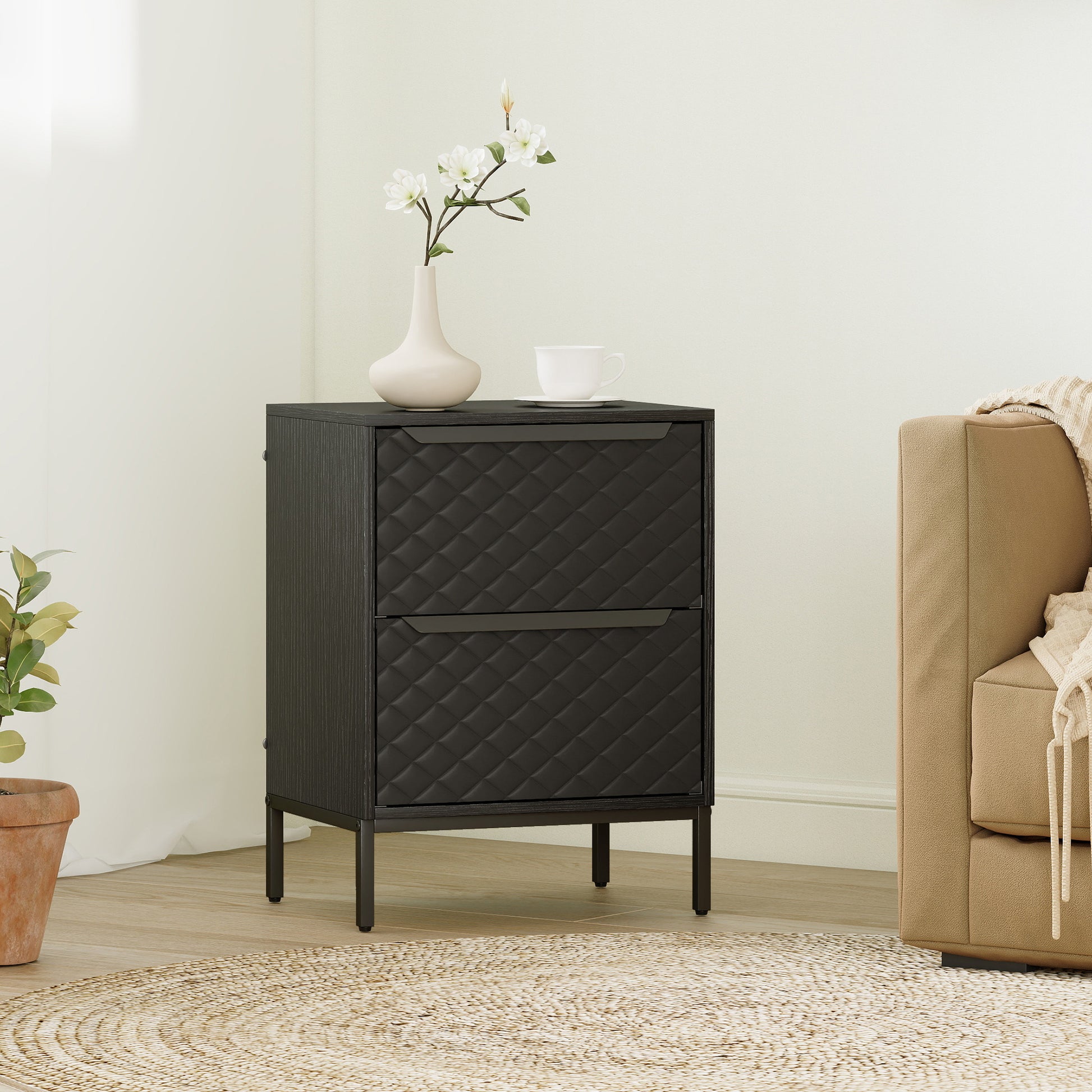 HOMCOM Chest of Drawers, Dresser with 2 Fabric Drawers and Aluminium Handles - Black