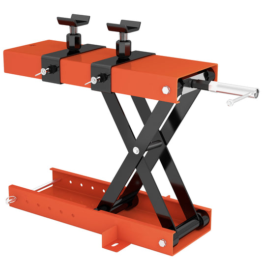 HOMCOM 500 kg Motorcycle Scissor Lift Jack, Heavy Duty Steel Adjustable Motorbike Lifting Hoist Stand with Safety Pin, Foldable Lifter for Dirt Bike Repair Maintenance, 45x15 cm Large Platform, Orange