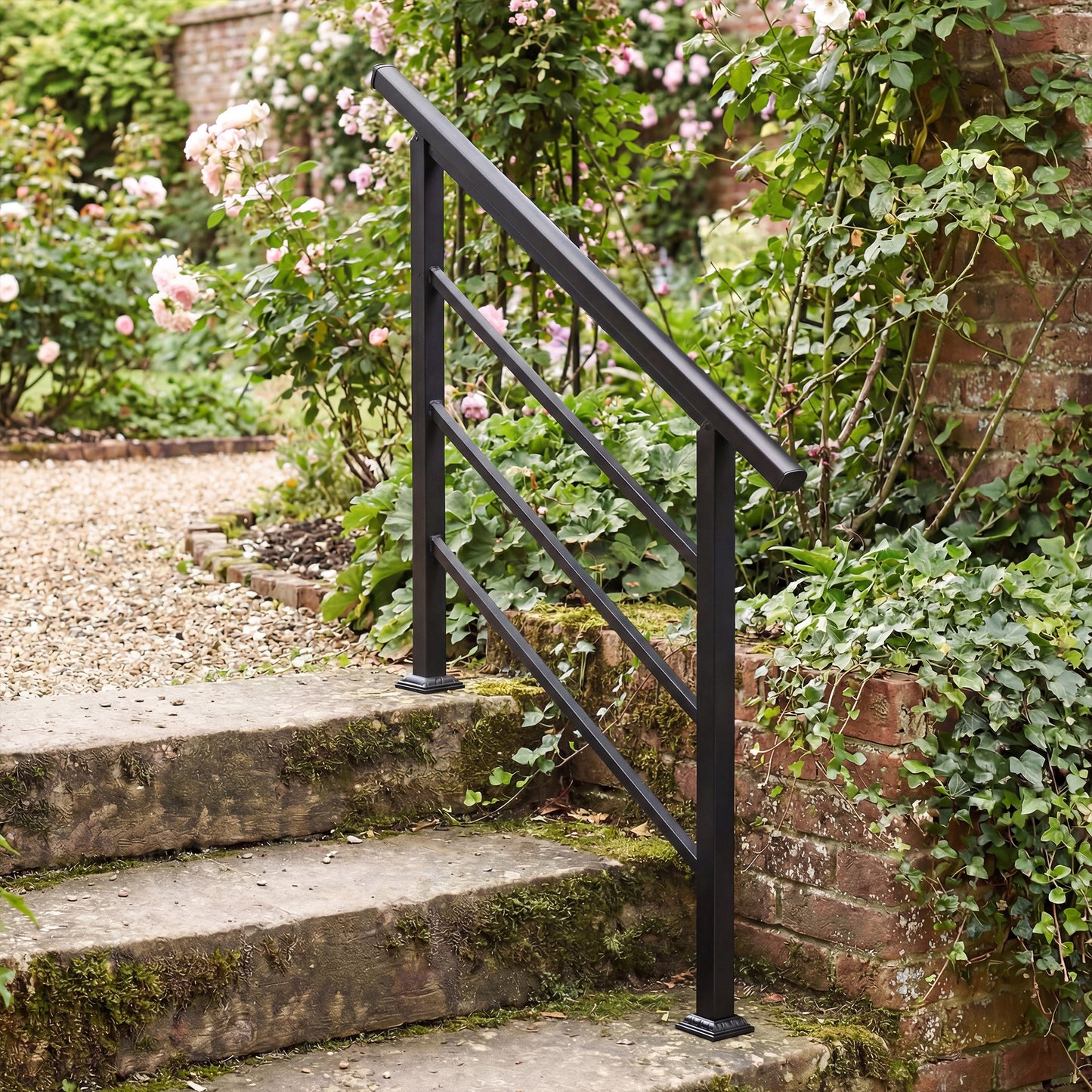 Outsunny Outdoor Handrail for Stairs, 0Â°-45Â° Adjustable Wrought Iron Exterior Handrail, Fit 1 to 3 Steps Stair Railing