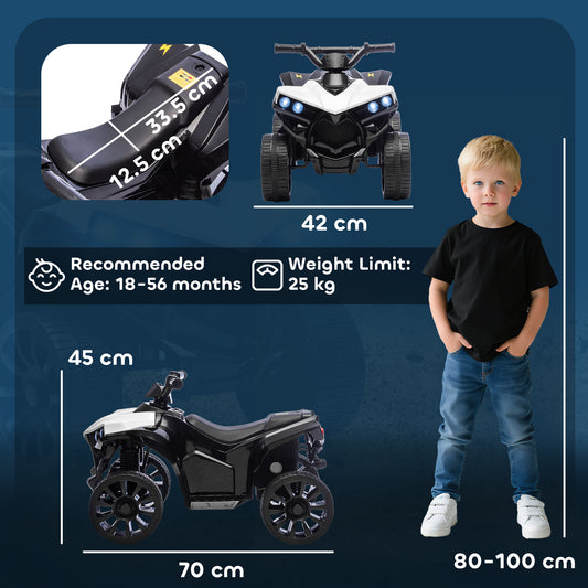 AIYAPLAY 6V Kids ATV, 4 Wheeler Electric Ride on Car with Music and LED Headlights, for Ages 18-56 Months Boys and Girls, White