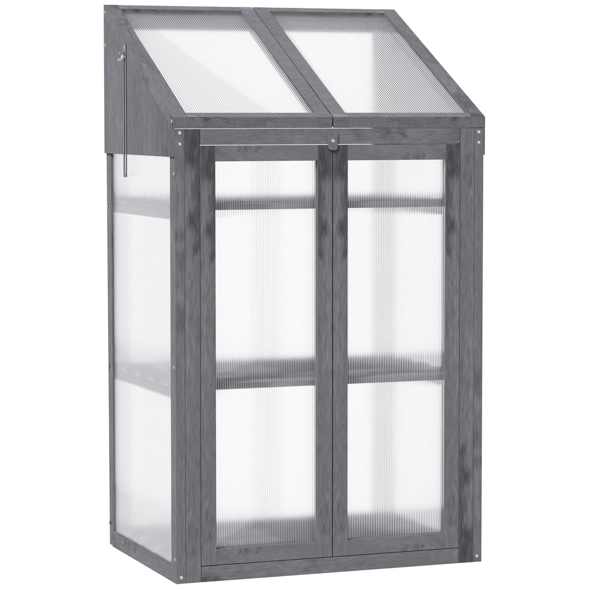 Outsunny Wooden Cold Frame Polycarbonate Greenhouse with Openable Top Cover and Double Door, Grow House for Flower, Vegetable and Plants, 70 x 50 x 120cm, Grey