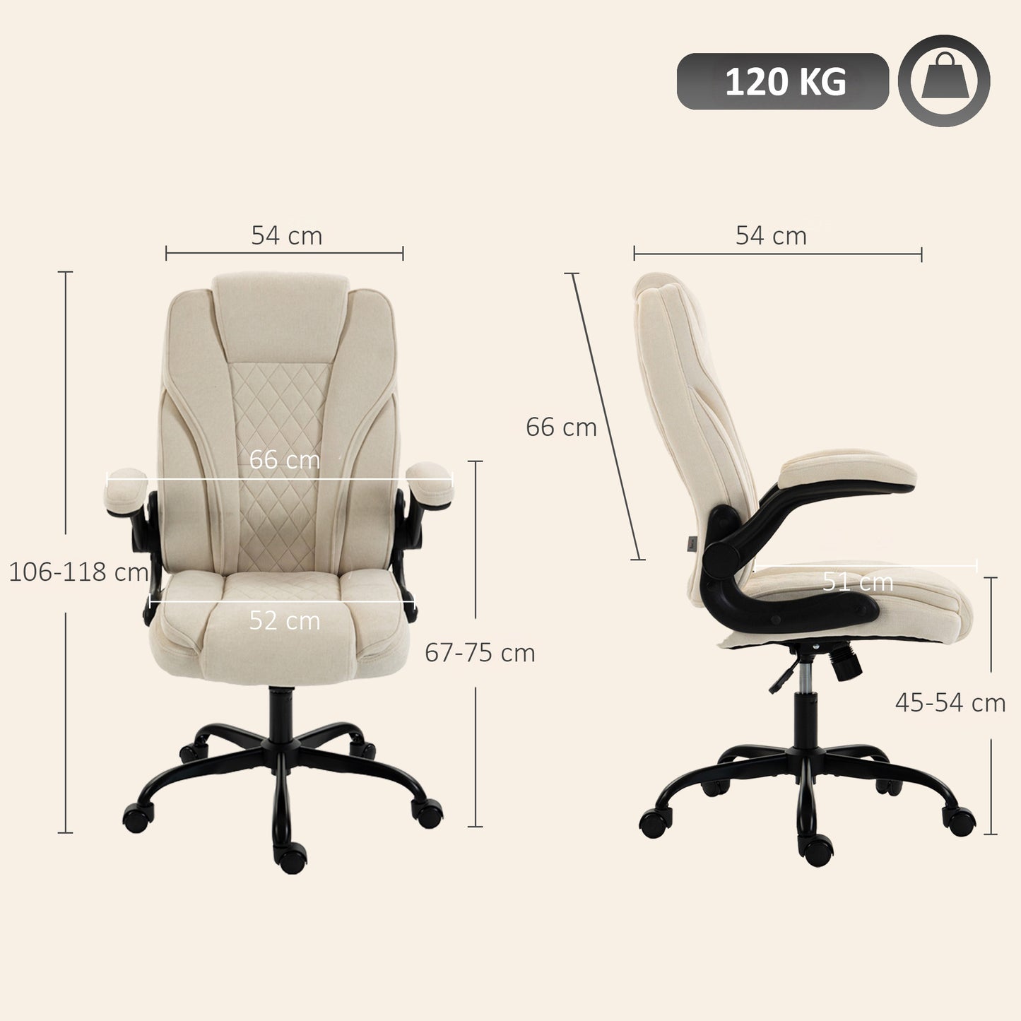 HOMCOM Office Chair, Ergonomic Desk Chair with Flip-up Armrest, Pocket Springs, Swivel Wheels, Adjustable Height, Beige