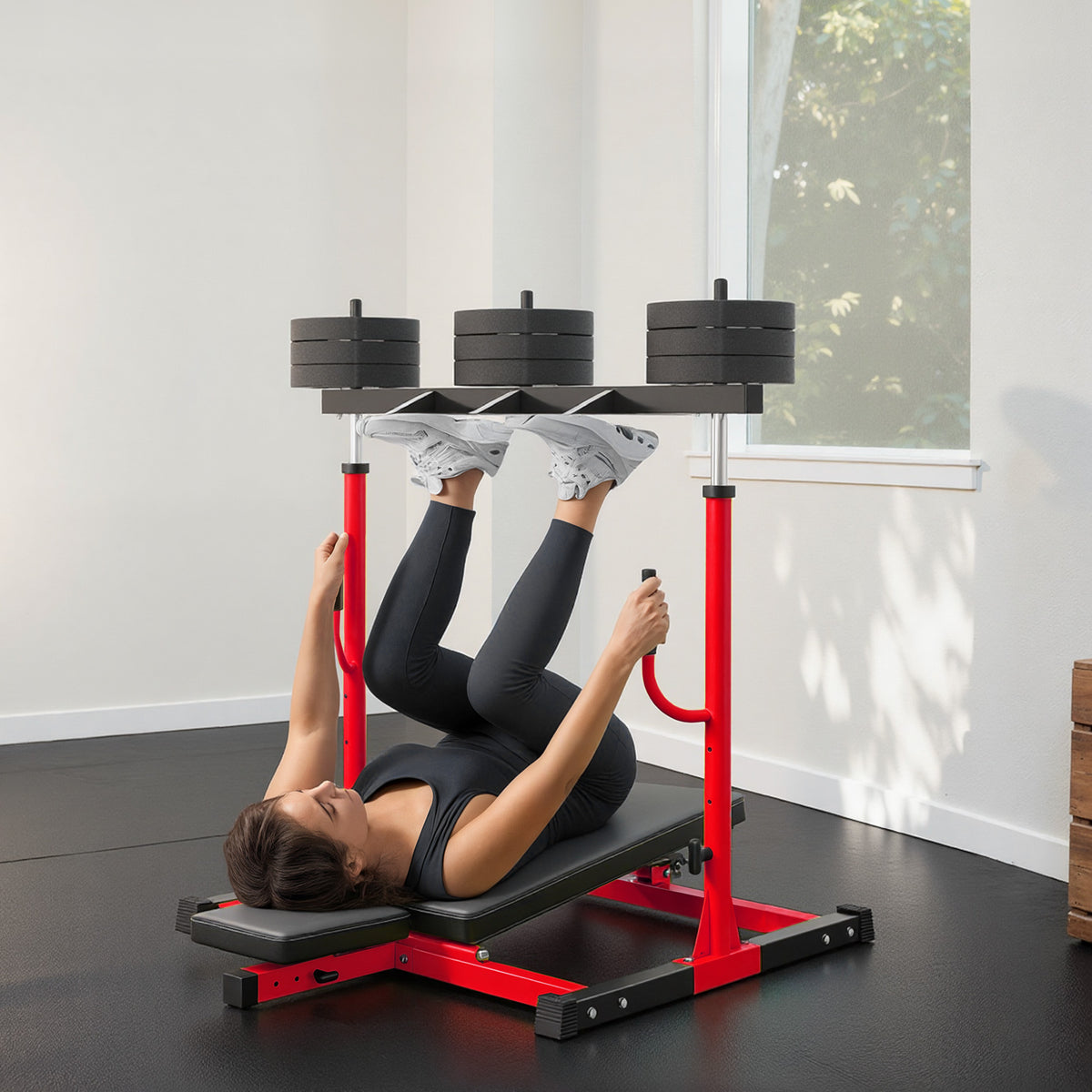 SPORTNOW Vertical Leg Press Machine with Adjustable Leg, Back and Head Positions, 1" Standard Plate Compatible, Red