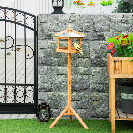 PawHut Wooden Bird Table Free Standing Feeder Garden Sheltered Feeding Station Parrot Stand Birdhouse Î¦40x113cm