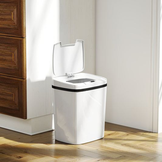 HOMCOM 15L Sensor Bin, Automatic Touchless Kitchen Bin, Easy Clean, Battery Operated for Home Office, Bedroom, Bathroom, White