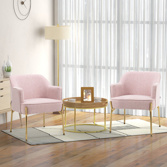 HOMCOM Accent Chair, Living Room Armchair, Vanity Chair with Gold Plating Metal Legs and Soft Padded Seat for Bedroom and CafÃ©, Set of 2, Pink