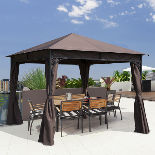 OutsunnyÂ 3Â xÂ 3(m) Garden Gazebo, Outdoor Gazebo Canopy Shelter with Curtains and Steel Frame for Lawn, Yard and Deck, Coffee