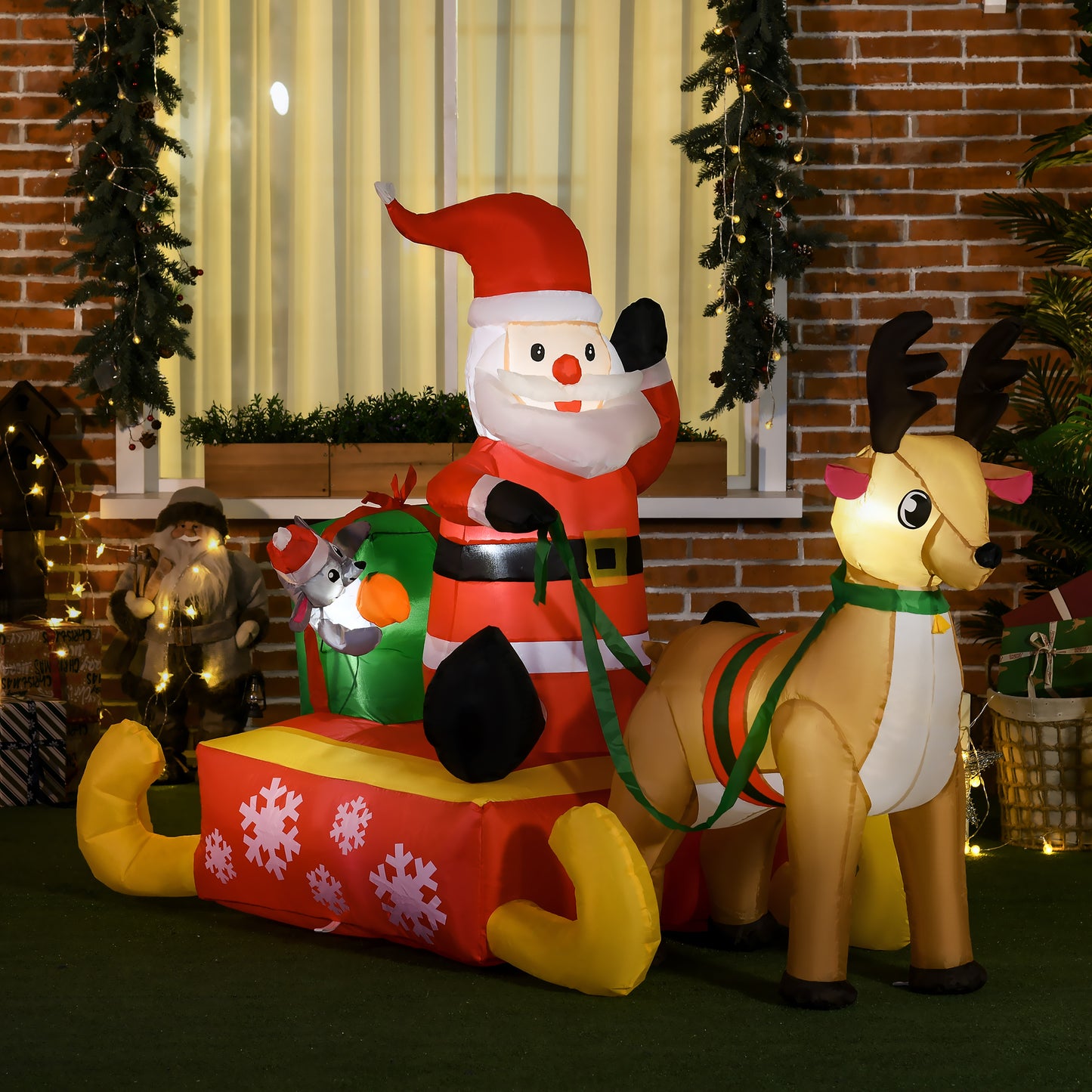 HOMCOM 4ft Christmas Inflatable Santa Claus Sledge Sleigh Reindeer Blow Up Decoration Xmas DÃ©cor for Garden