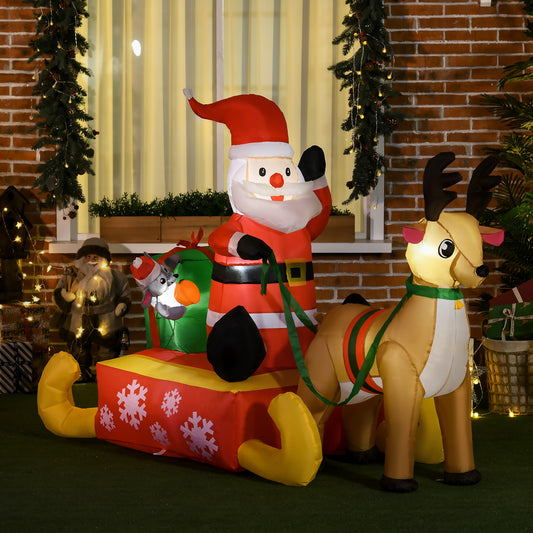 HOMCOM 4ft Christmas Inflatable Santa Claus Sledge Sleigh Reindeer Blow Up Decoration Xmas DÃ©cor for Garden