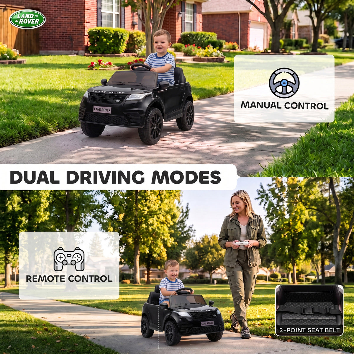 AIYAPLAY Range Rover Velar Licensed 12V Electric Car for Kids with Remote, 4-Wheel Suspension, Slow Start for 2-4 Years, Black