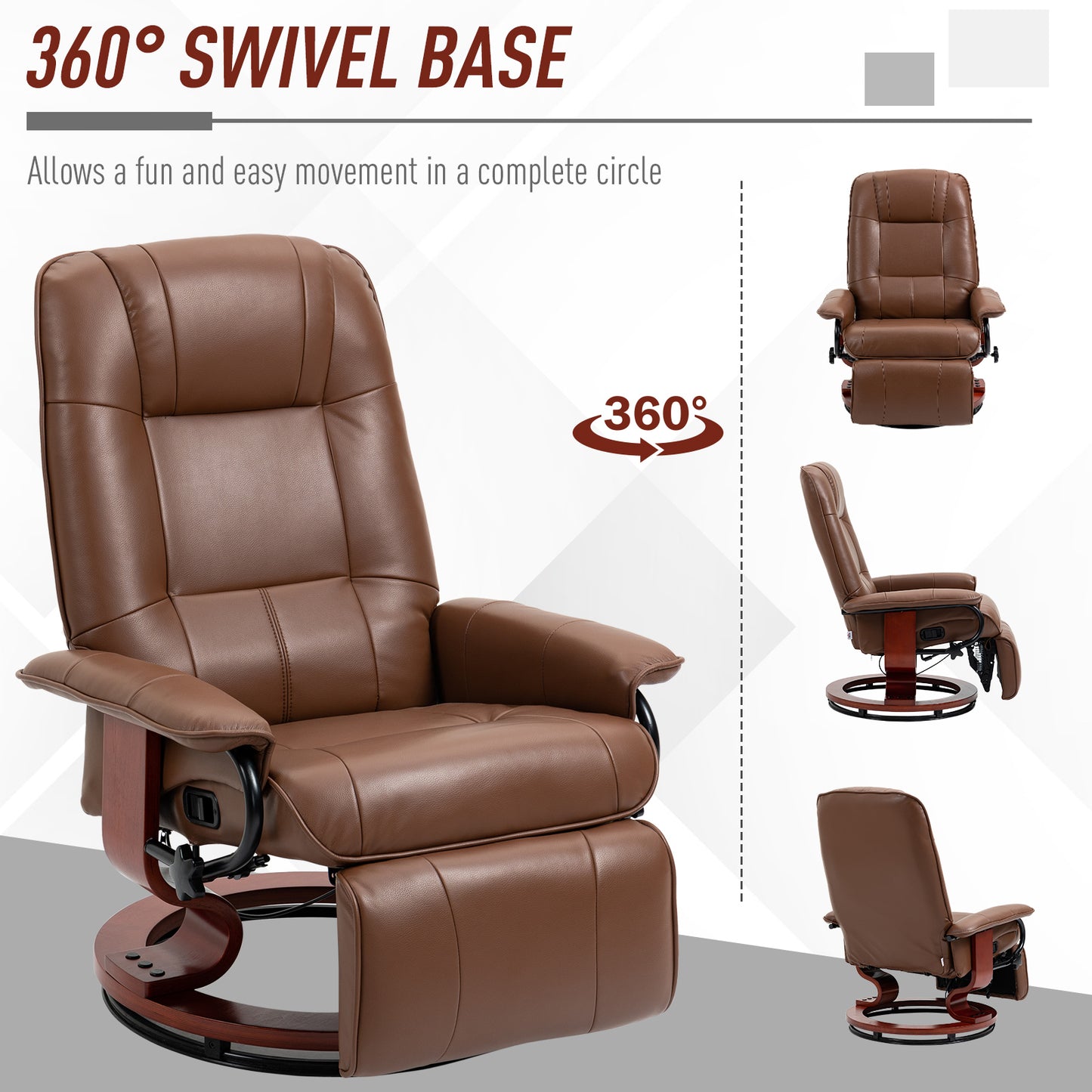 HOMCOM Faux Leather Armchair, with 145° Reclining Back and Footrest - Brown