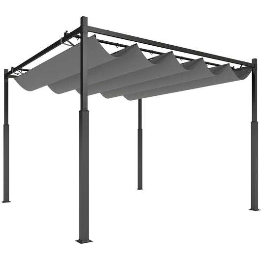 Outsunny 3 x 3(m) Metal Pergola with Retractable Roof and Magnetic Fixture, Outdoor Gazebo Garden Pergola Kit Sun Shade Canopy, UPF30+, 80mm Metal Column, Grey