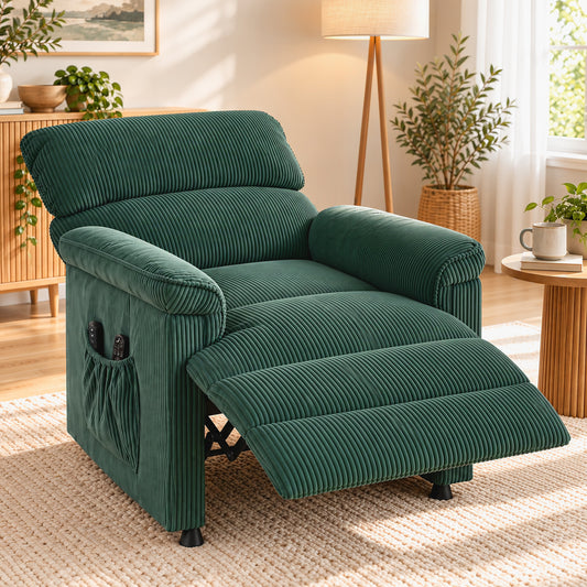 HOMCOM Corduroy Electric Recliner Armchair with Massage and Heat - Green