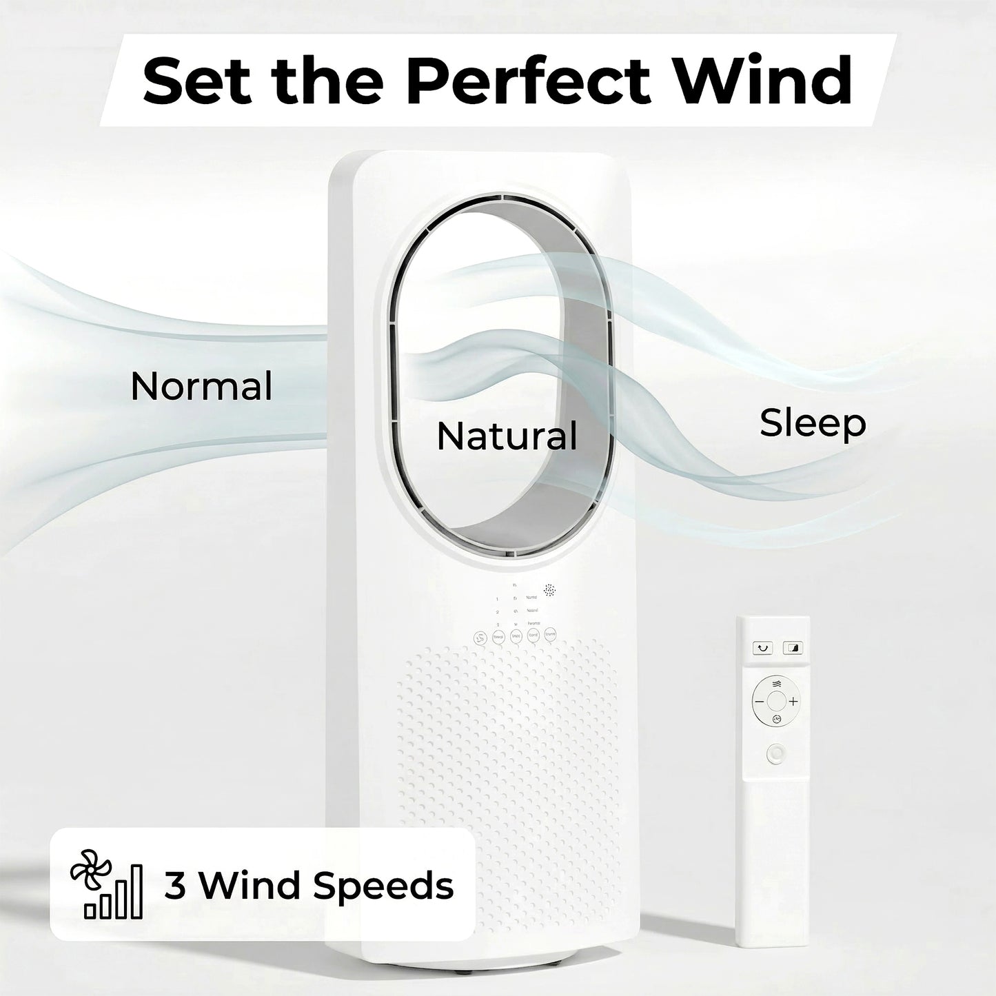 HOMCOM Bladeless Tower Fan for Bedroom, 36dB Standing Cooling Fan with Oscillating, 3 Speeds, 3 Modes, 15H Timer, White