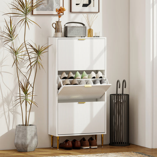 HOMCOM Narrow Shoe Cabinet with 3 Flip Drawers - White