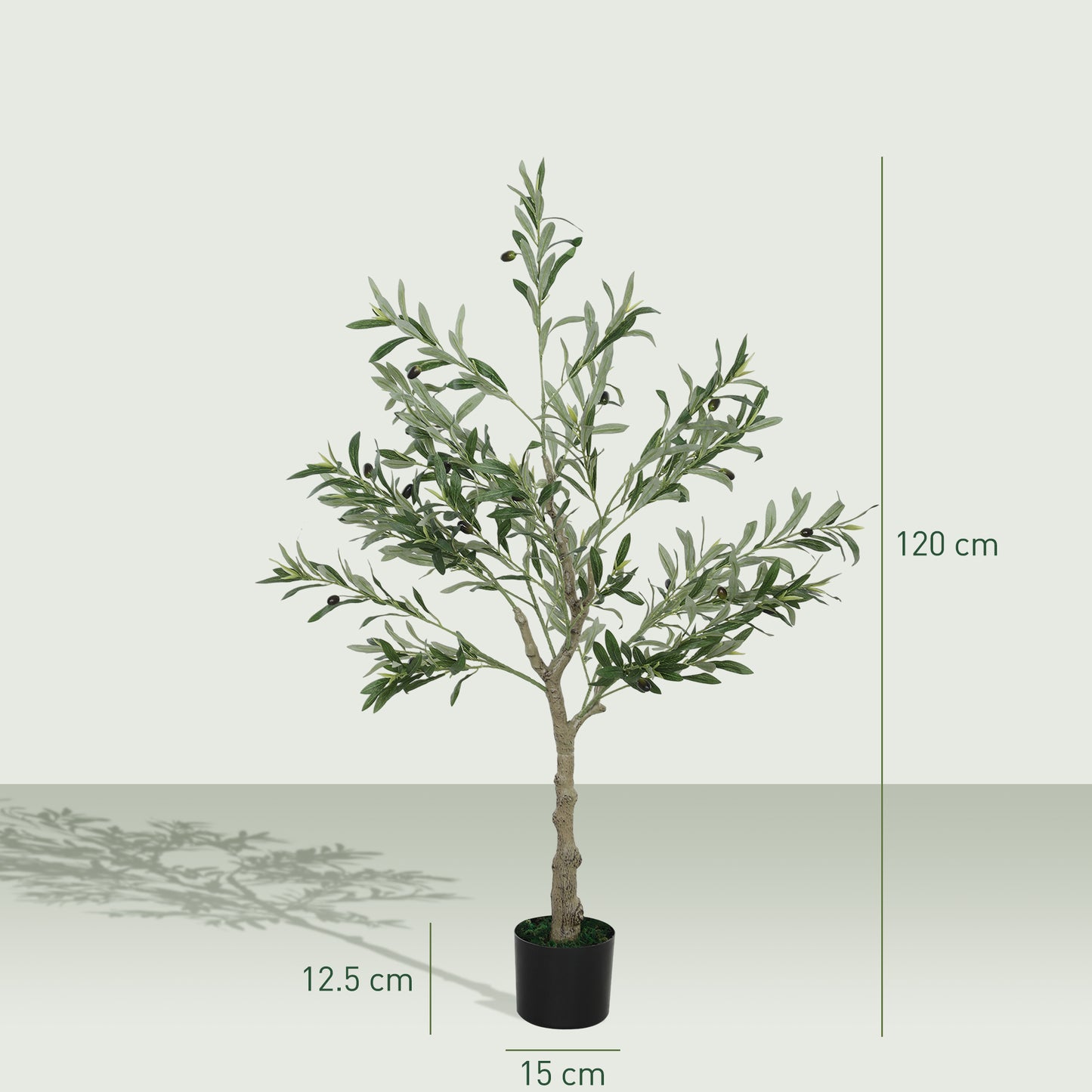 HOMCOM Set of 2 4ft/ 120cm Decorative Artificial Plant, Silk Olive Tree with 450 Leaves and 20 Olive Fruits in Pot, Fake Plant for Home, Office, Living Room, Indoor Decor