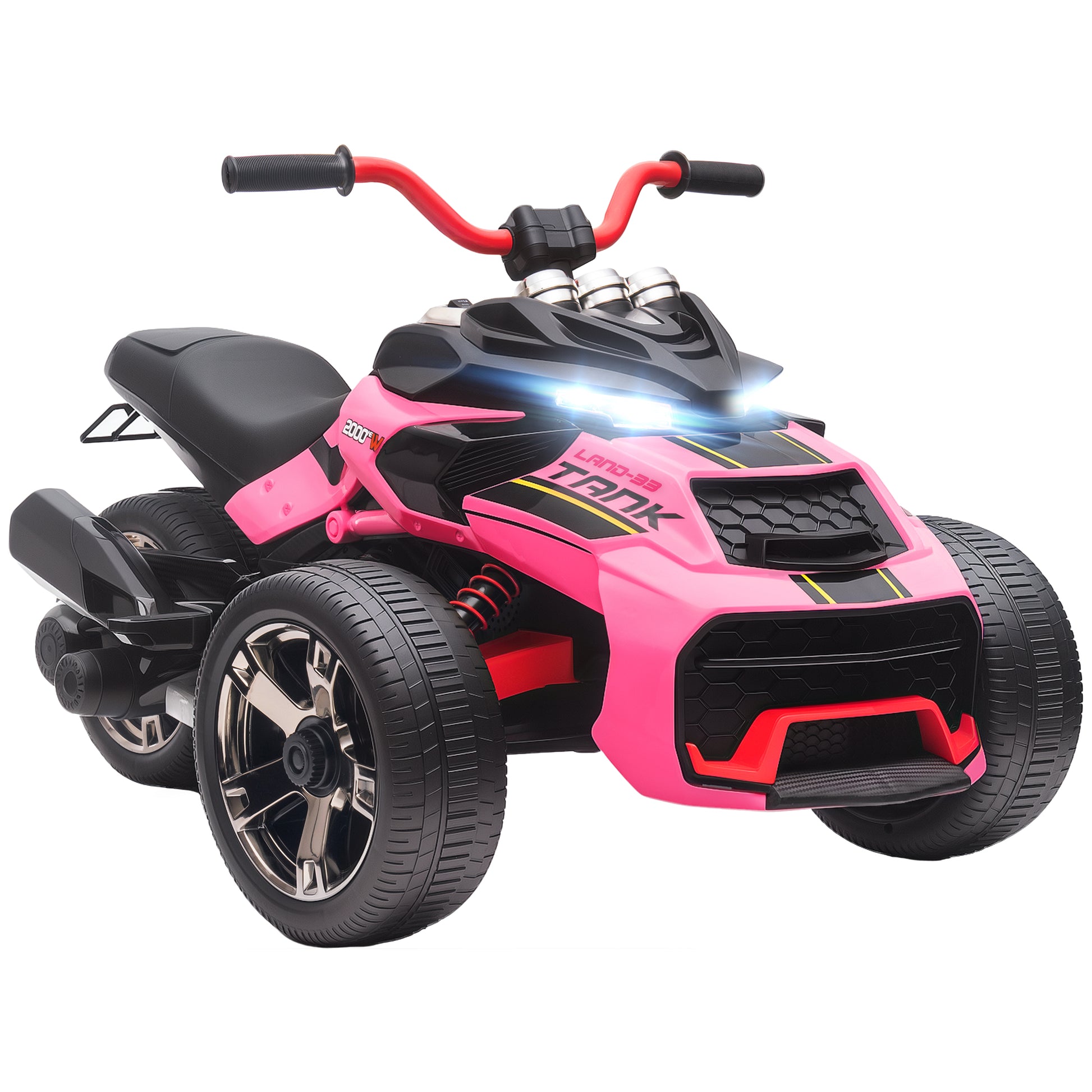 AIYAPLAY 12V Kids Electric Ride On Car with 3 Wheeler, MP3 Player, Horn, 2 Speeds, LED Lights for Boys & Girls Ages 3-8, Pink Default Title