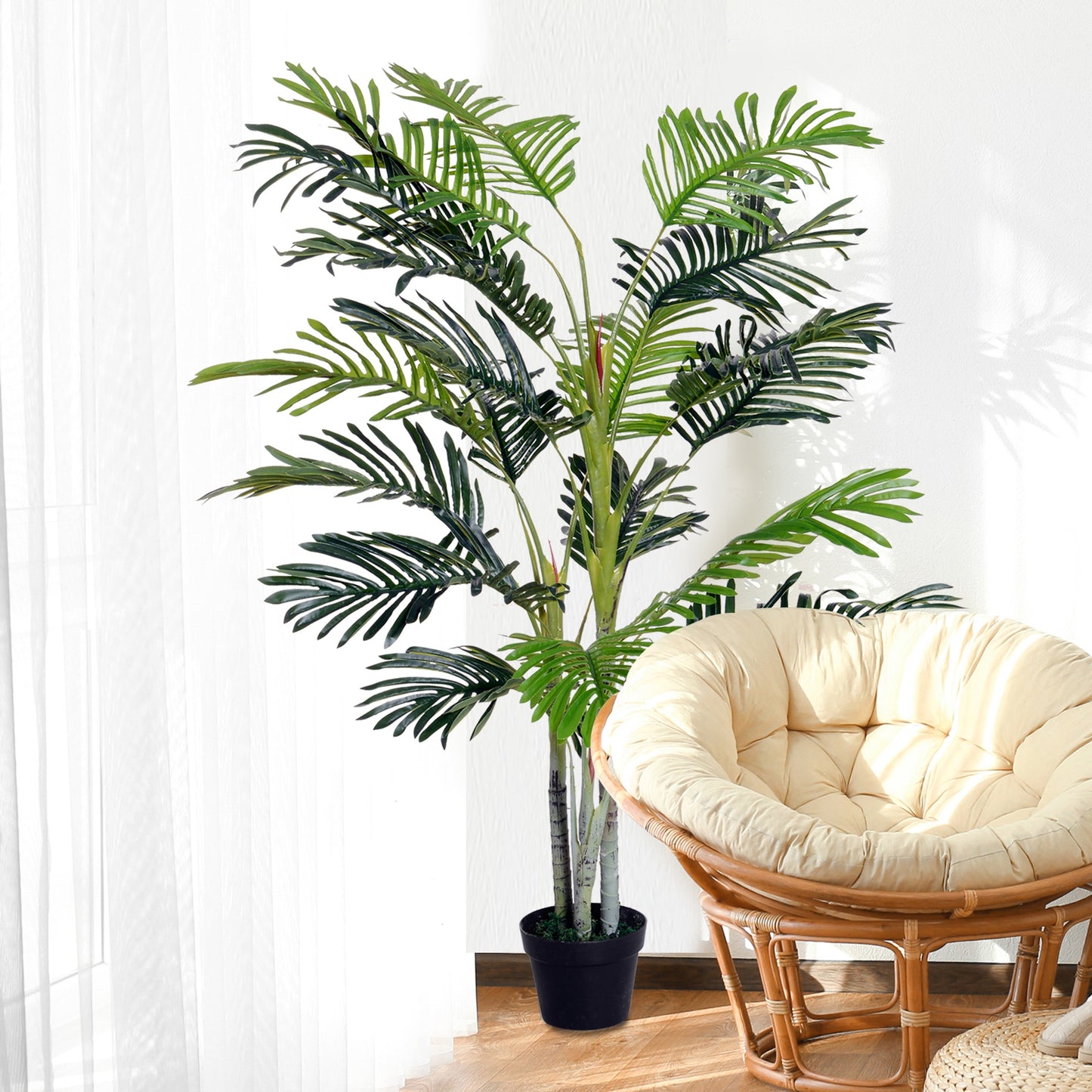Outsunny 2 Ball Topiary Tree in Pot for Home Decor, Artificial Plant for Home Office, Living Room Decor, Dark Green