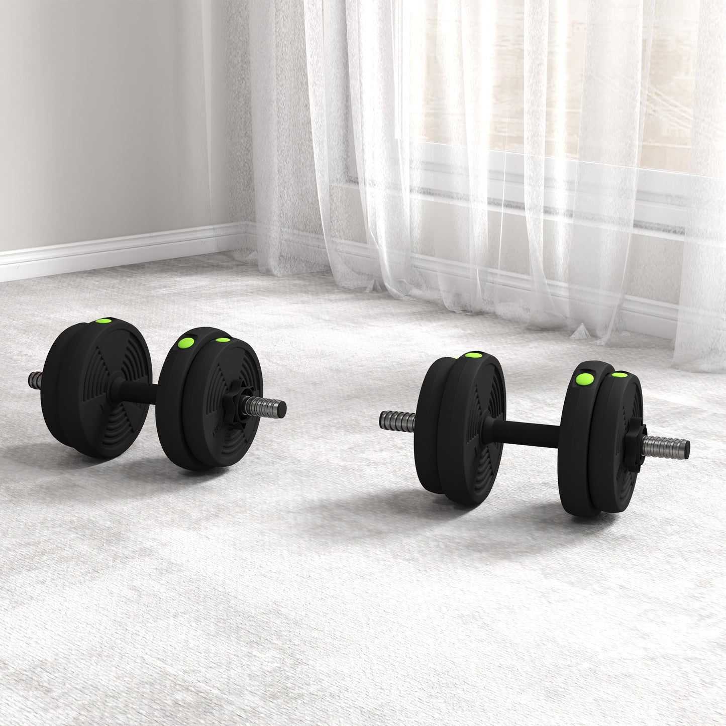 SPORTNOW Adjustable Weight Barbell & Dumbbells Set Free Weights Strength Muscle Exercise Home Gym Training, Black and Green
