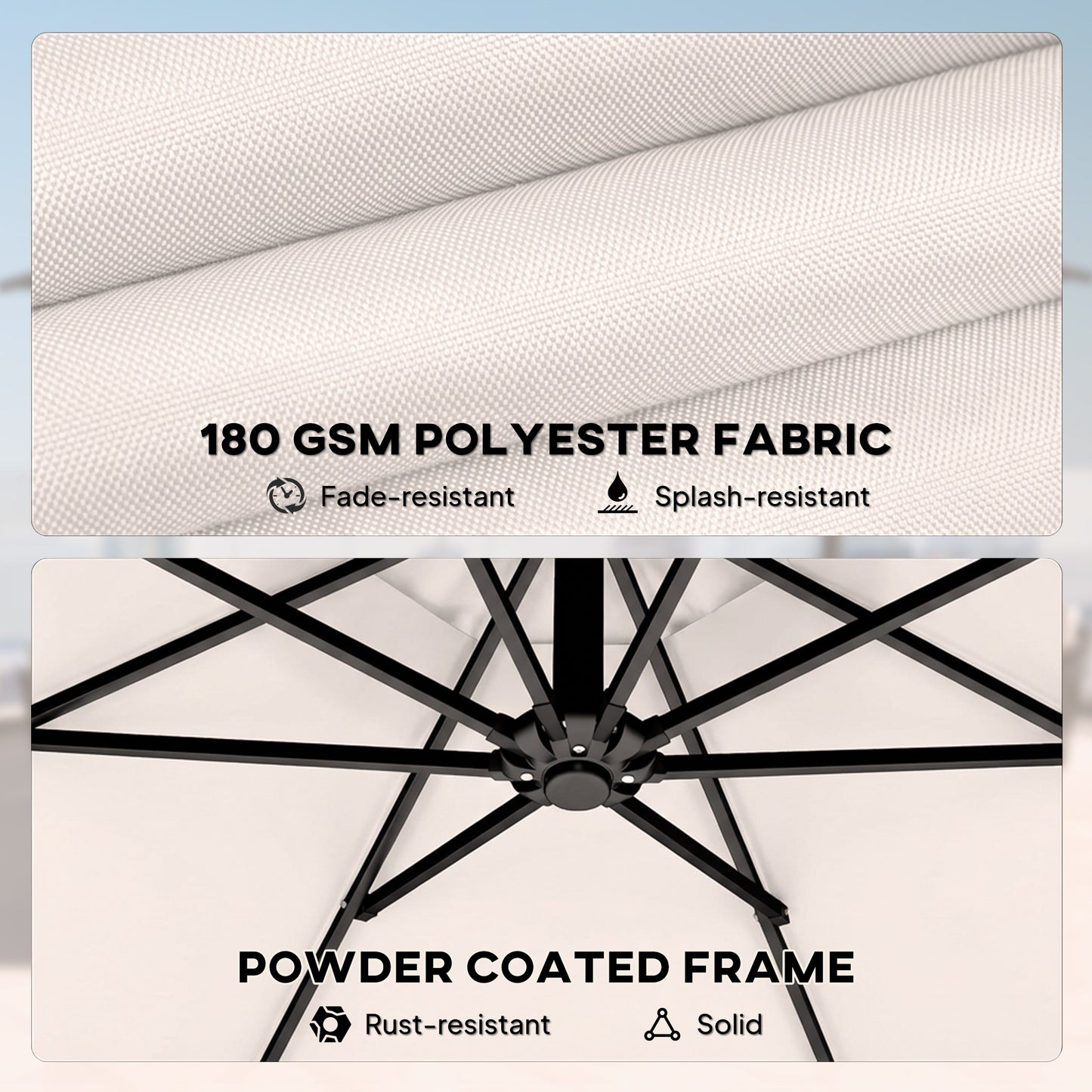 Outsunny 3 m Garden Cantilever Parasol with Cover, Round Overhanging Umbrella with 360Â° Rotation, Tilt, Cream White