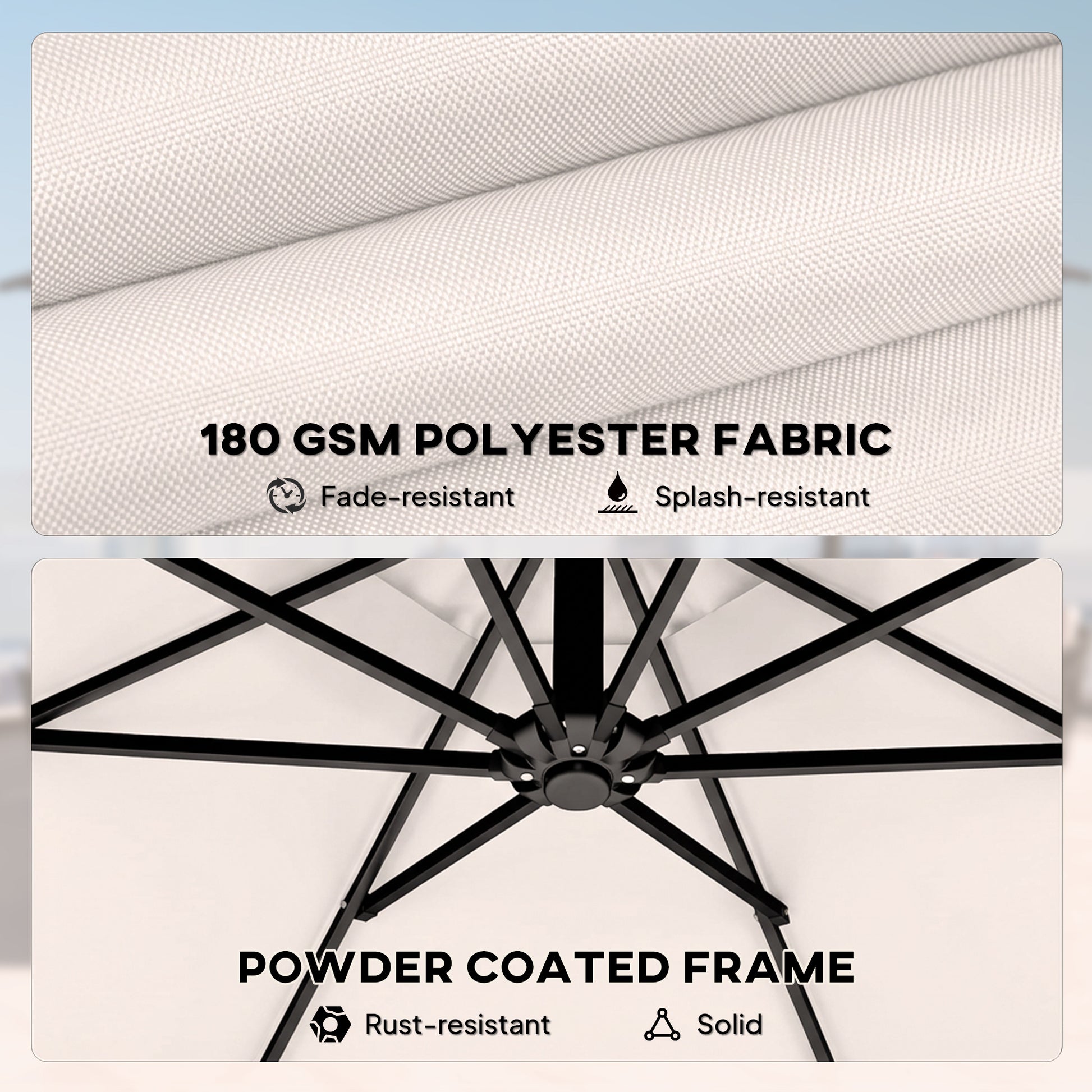 Outsunny 3 m Garden Cantilever Parasol with Cover, Round Overhanging Umbrella with 360Â° Rotation, Tilt, Cream White