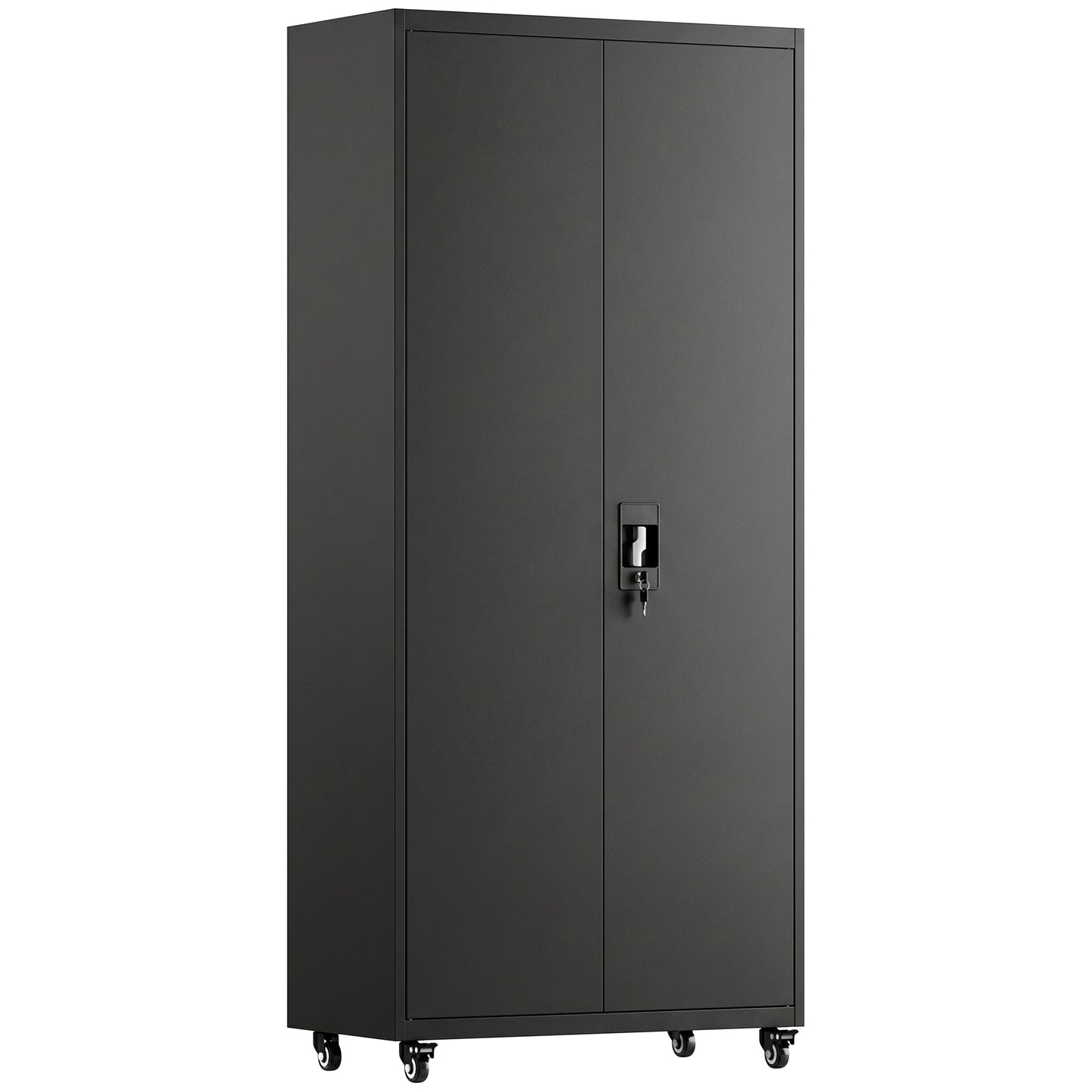 HOMCOM Metal Storage Cabinet, 180 cm Tall Lockable Steel Tool Cabinet with Removable Wheels and Adjustable Shelves, Black
