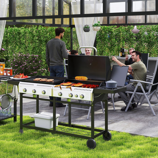 Outsunny 17kW Deluxe Duo Gas BBQ, with Grill, Plancha and Side Burner - Black